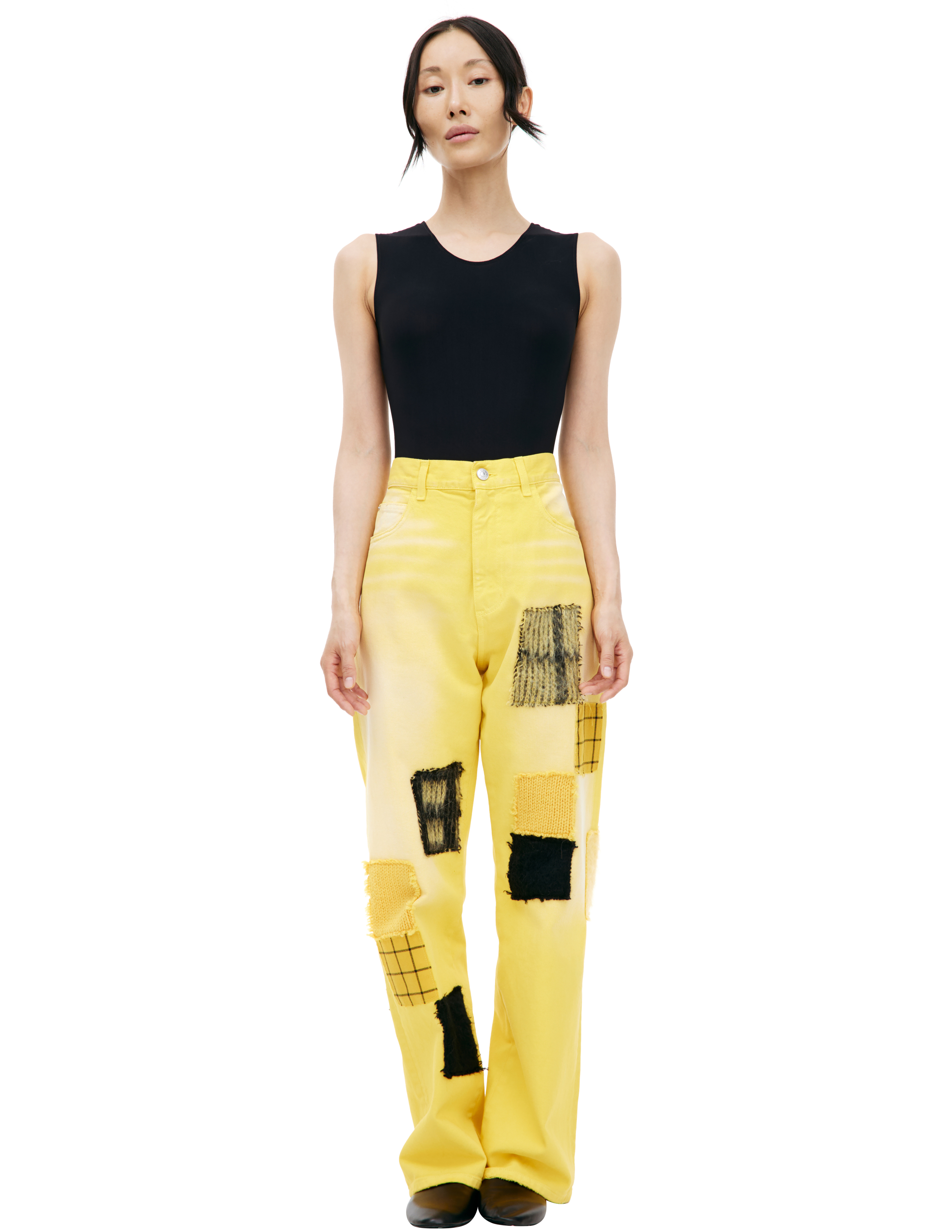 Shop Marni Yellow Jeans With Patches