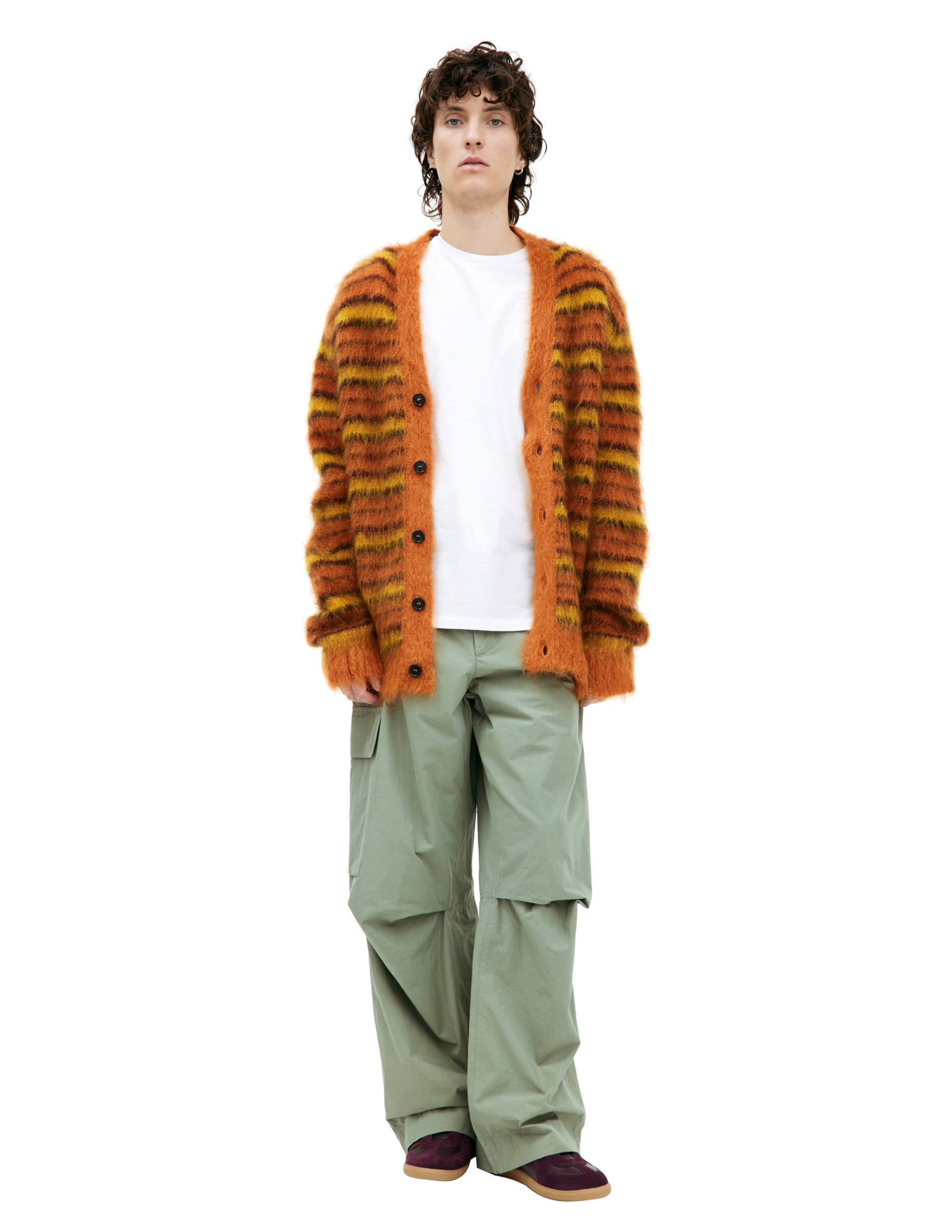 Shop Marni Orange Striped Cardigan