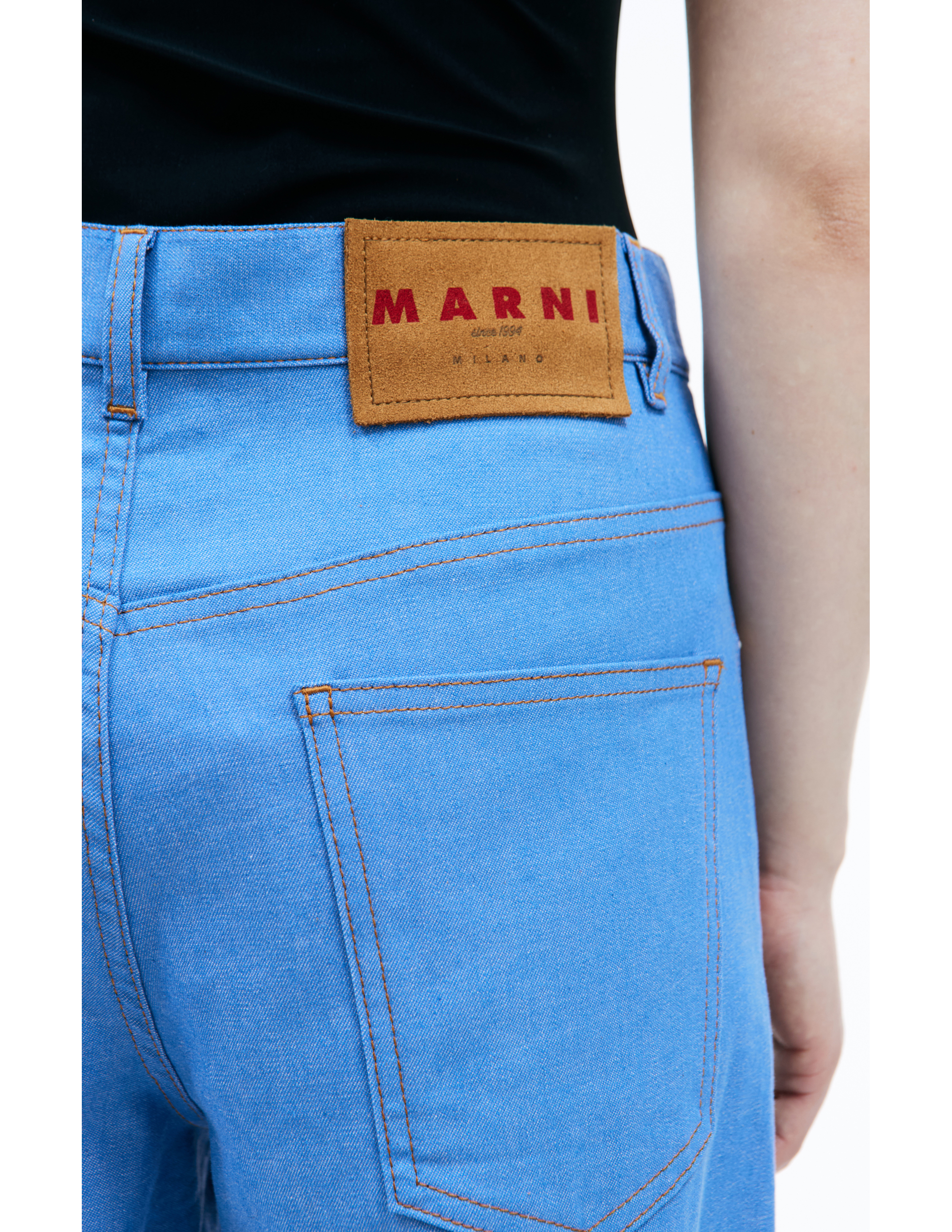 Shop Marni Embroidered Logo Jeans In Blue