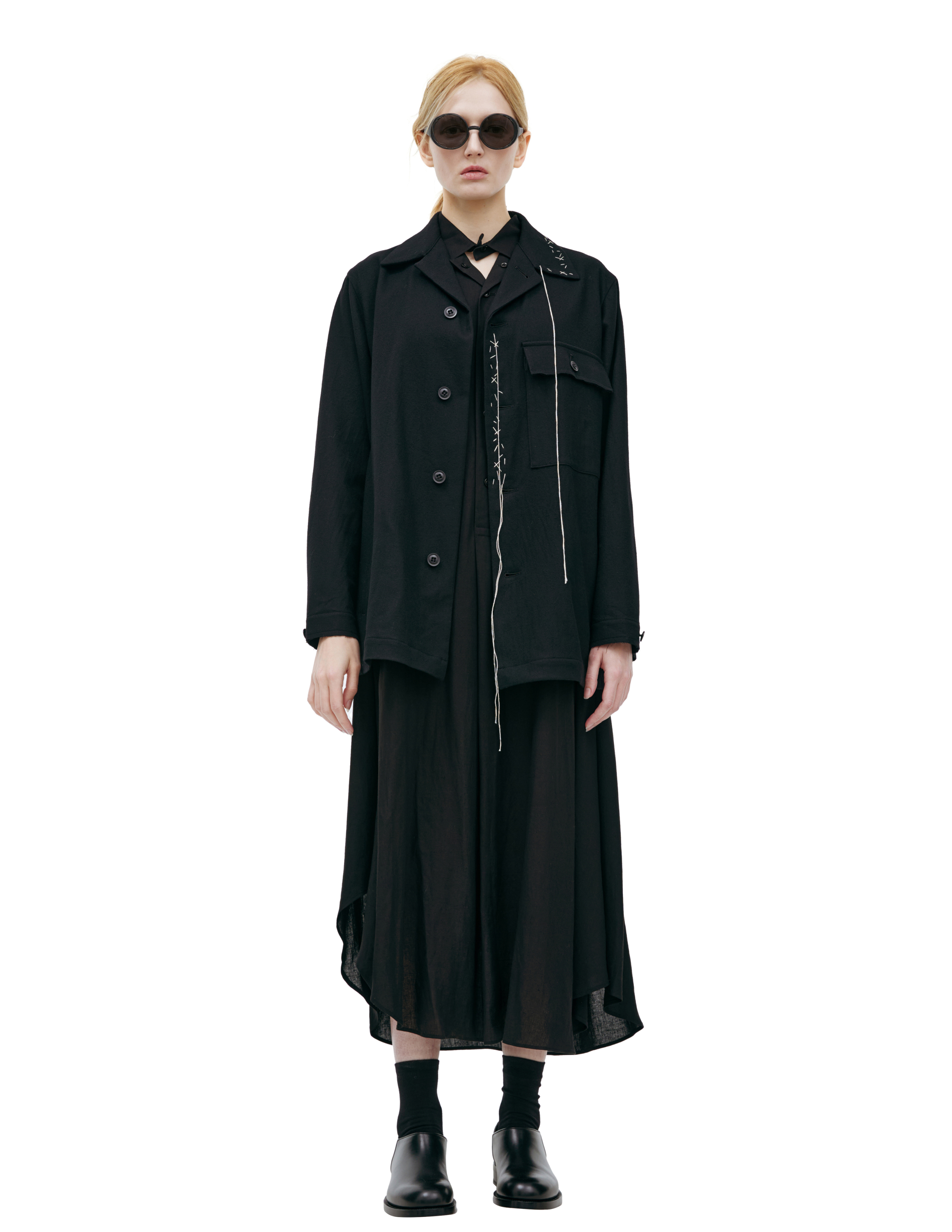 Y's Flannel Jacket With Stitching In Black