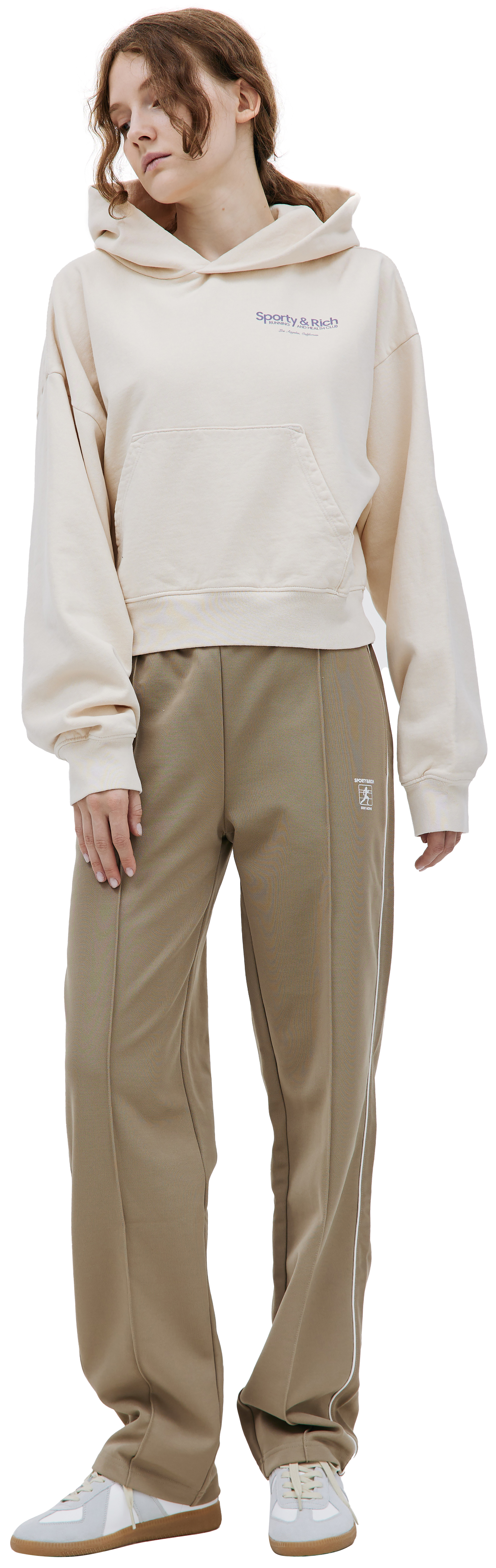 Buy SPORTY & RICH women beige 'running club' hoodie for $86