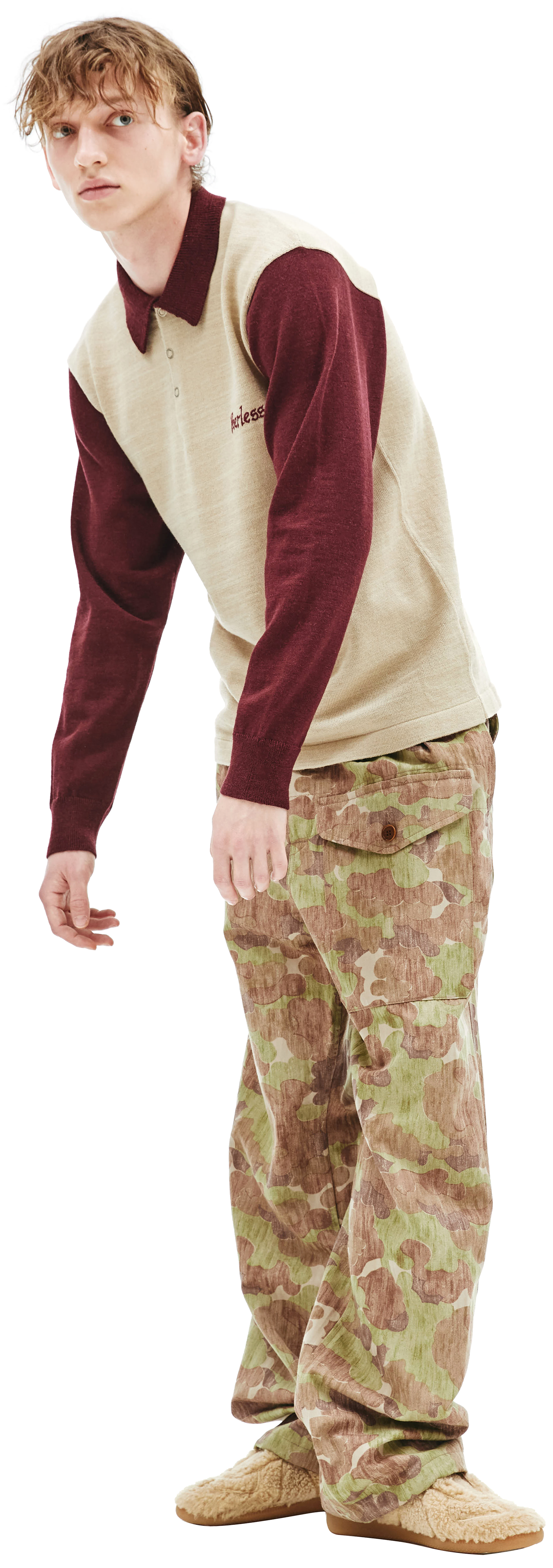 Buy visvim men beige godfrey knit longsleeve for $1,135