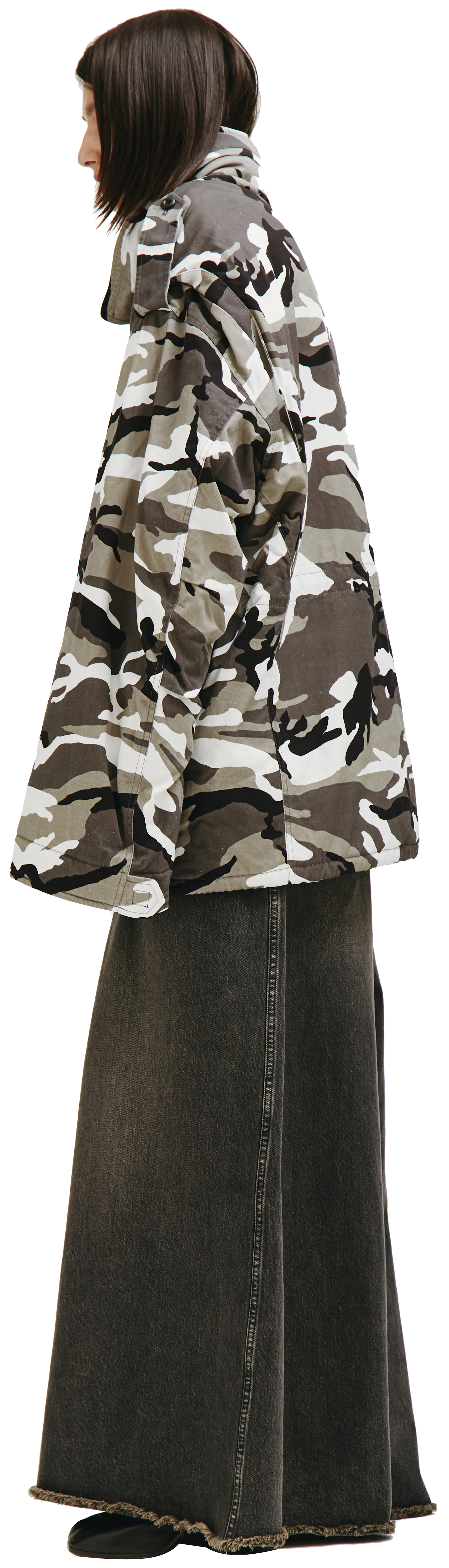 Buy Balenciaga women grey off-shoulder camouflage-print military 