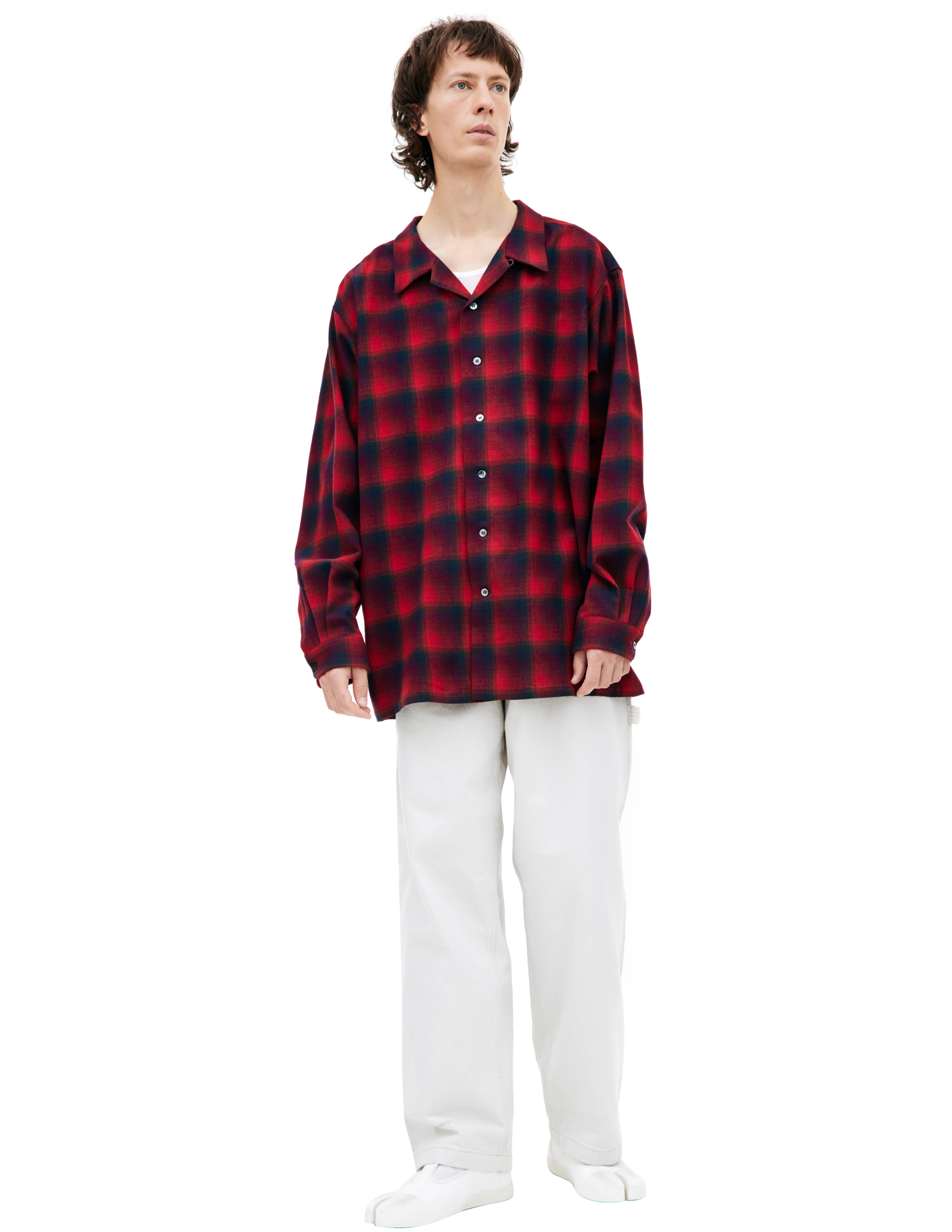 Shop Maison Margiela Wool Plaid Shirt In Red