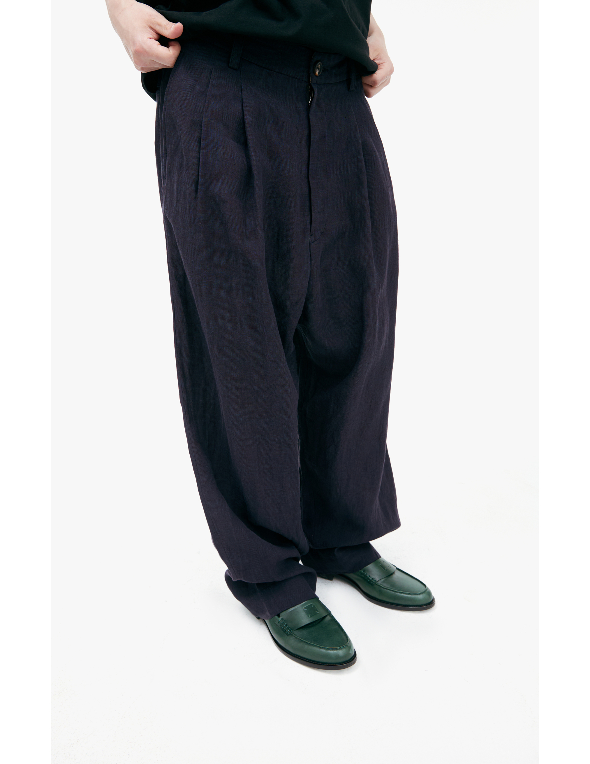 Ziggy Chen Wide Leg Checkered Trousers In Blue