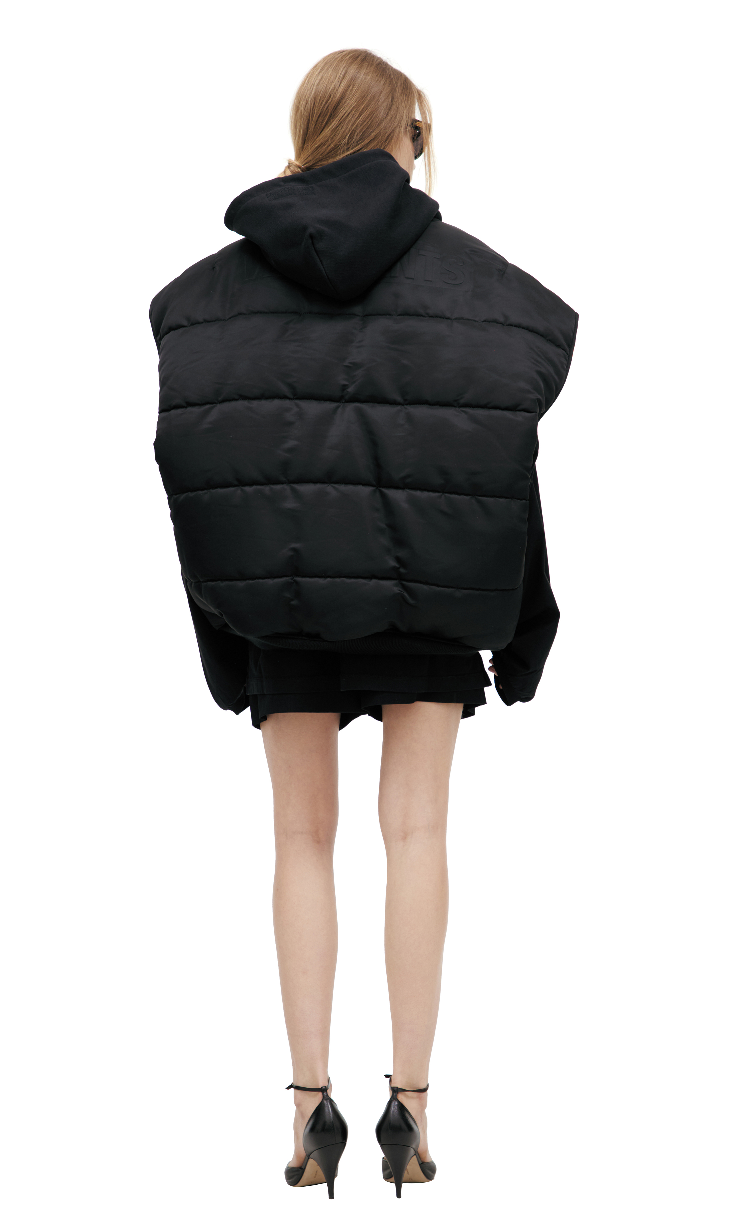 Buy VETEMENTS women black reversible bomber vest with hood for