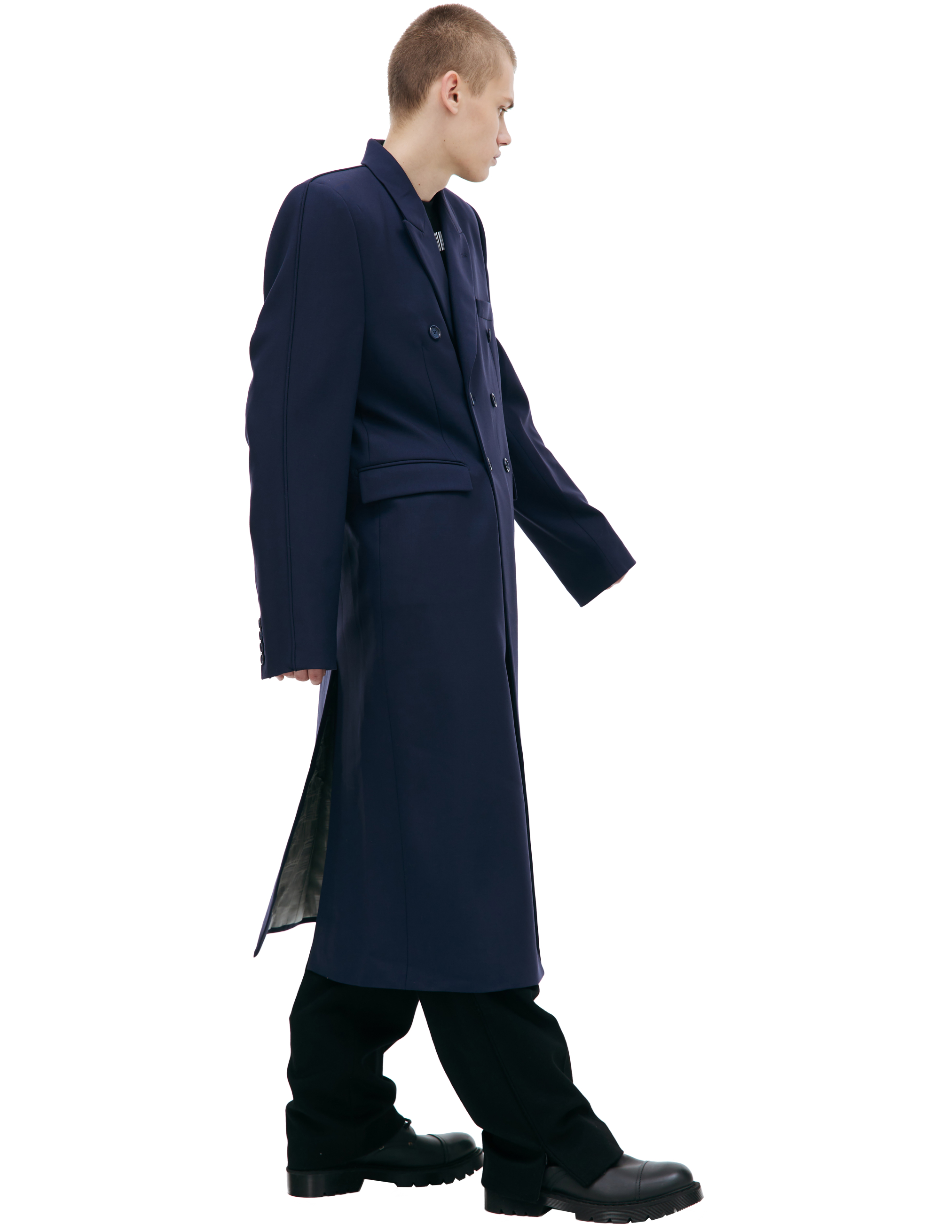 Shop Vtmnts Wool Double-breasted Coat In Navy Blue