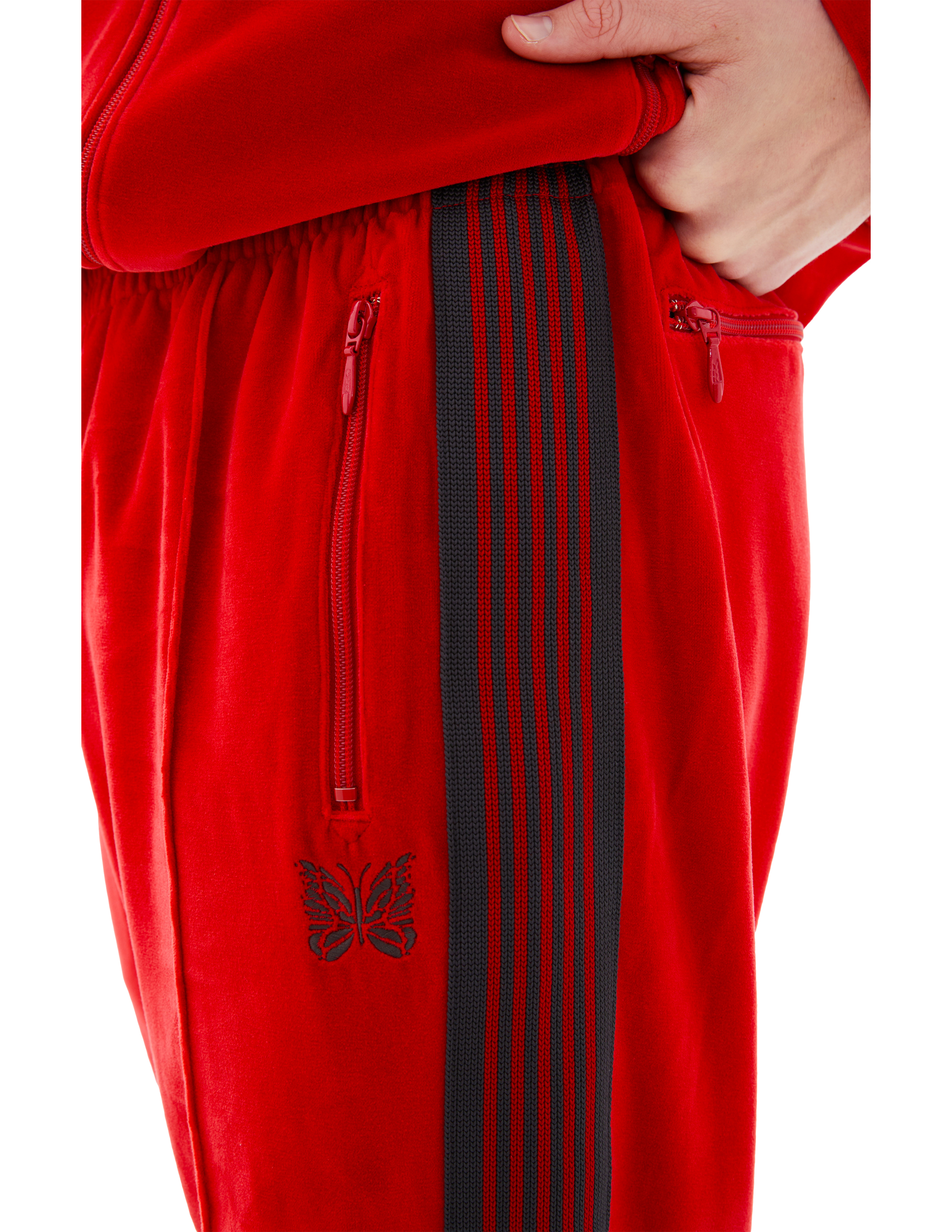 Needles Ribbed Texture Track Trousers With Side Stripes In Red
