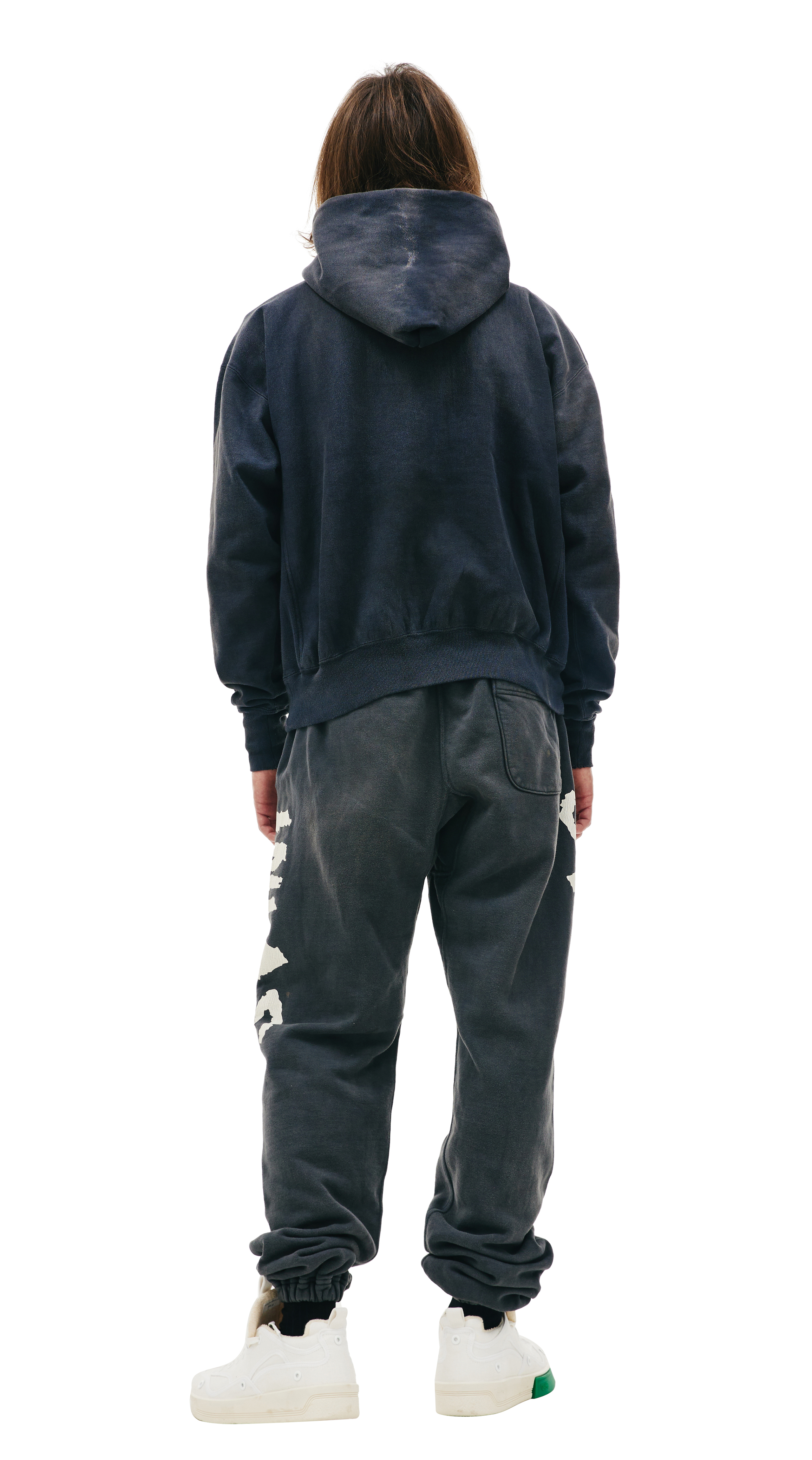 Buy Saint Michael men dark grey possession printed hoodie for $935
