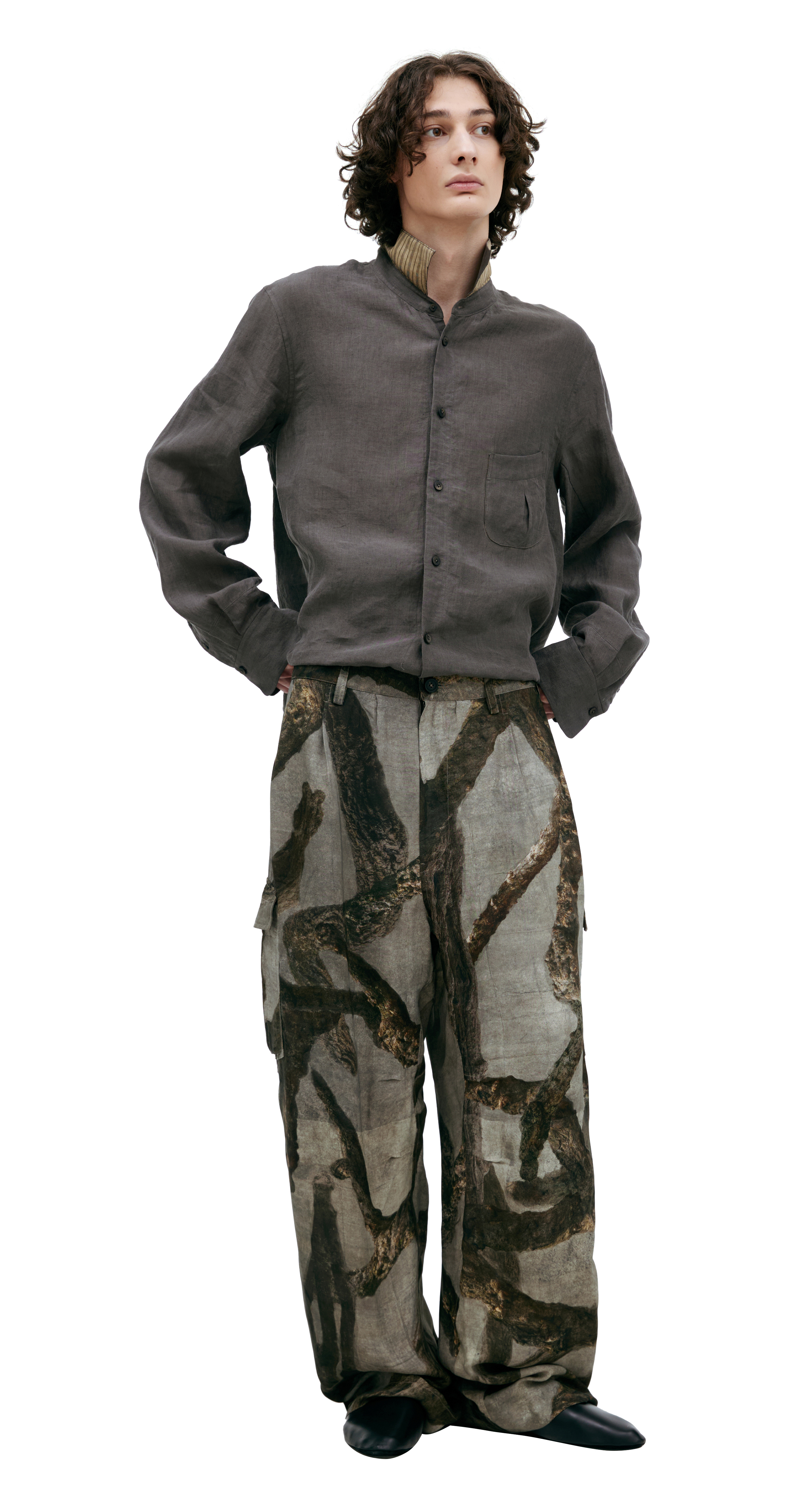 Ziggy Chen Wide Leg Trousers With Monoprint In Gray