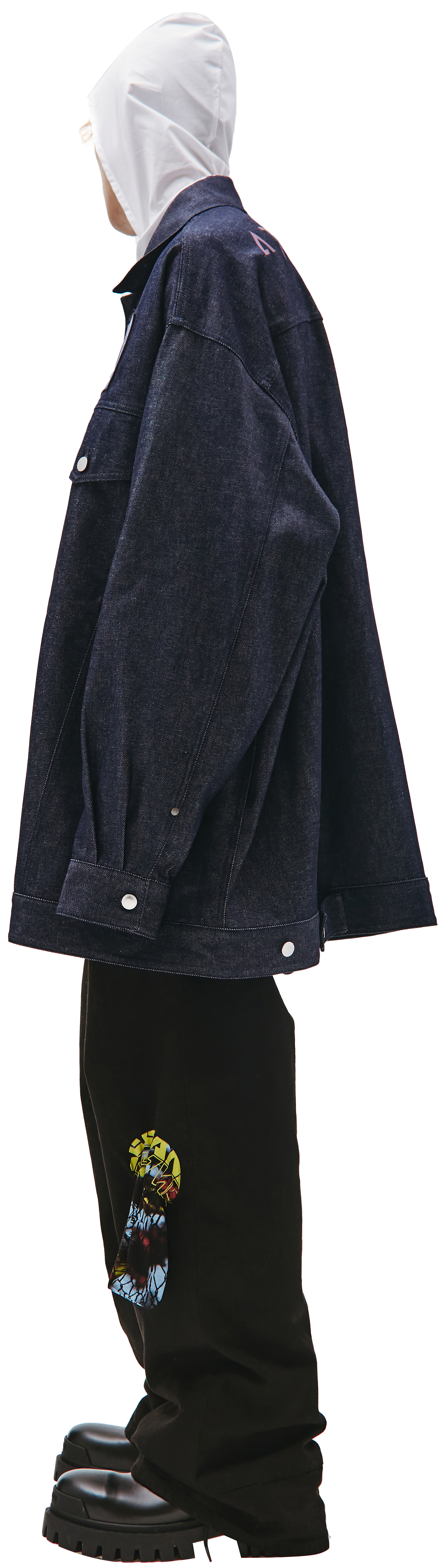 Buy Raf Simons men navy blue logo denim shirt jacket for $1,086