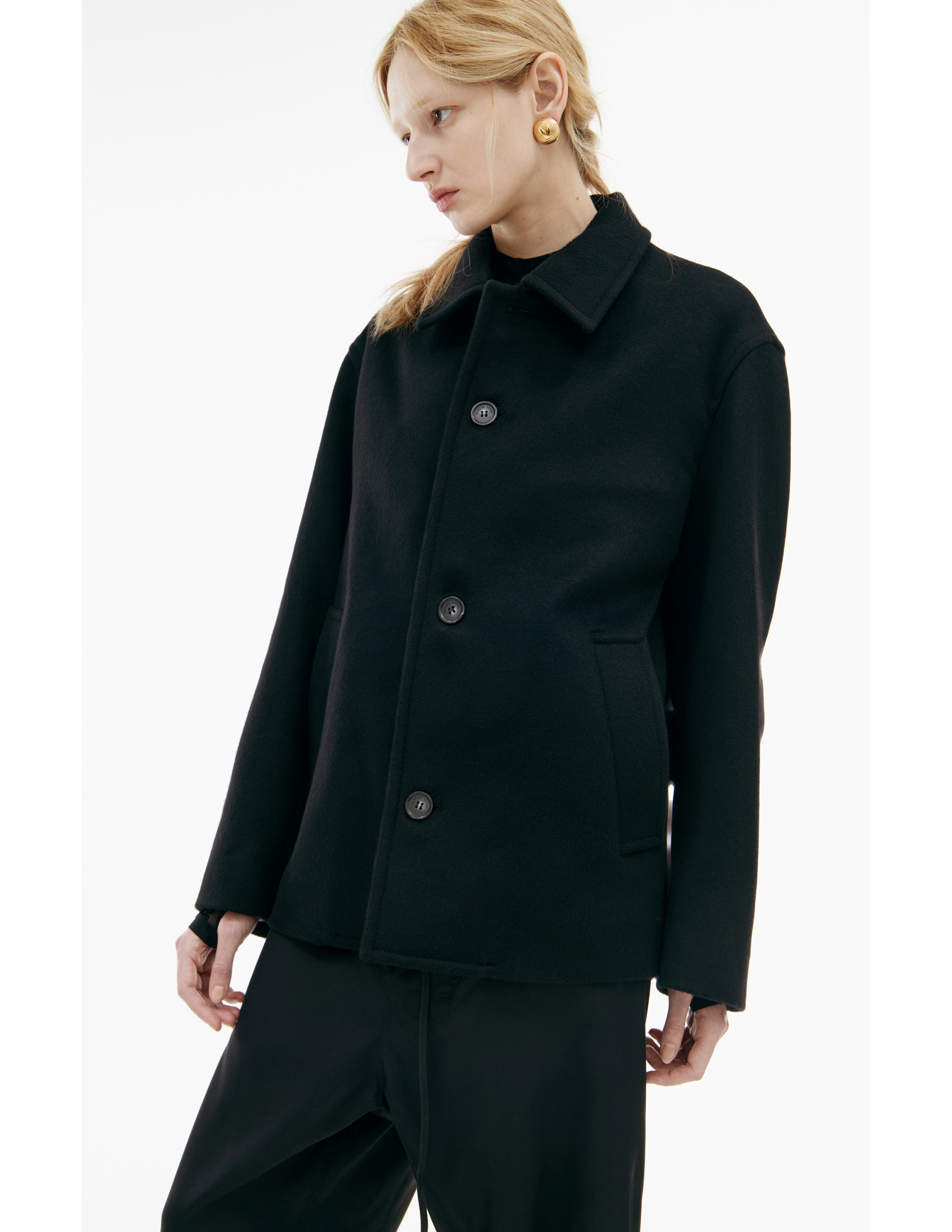 Marine Serre Wool Buttoned Coat In Black