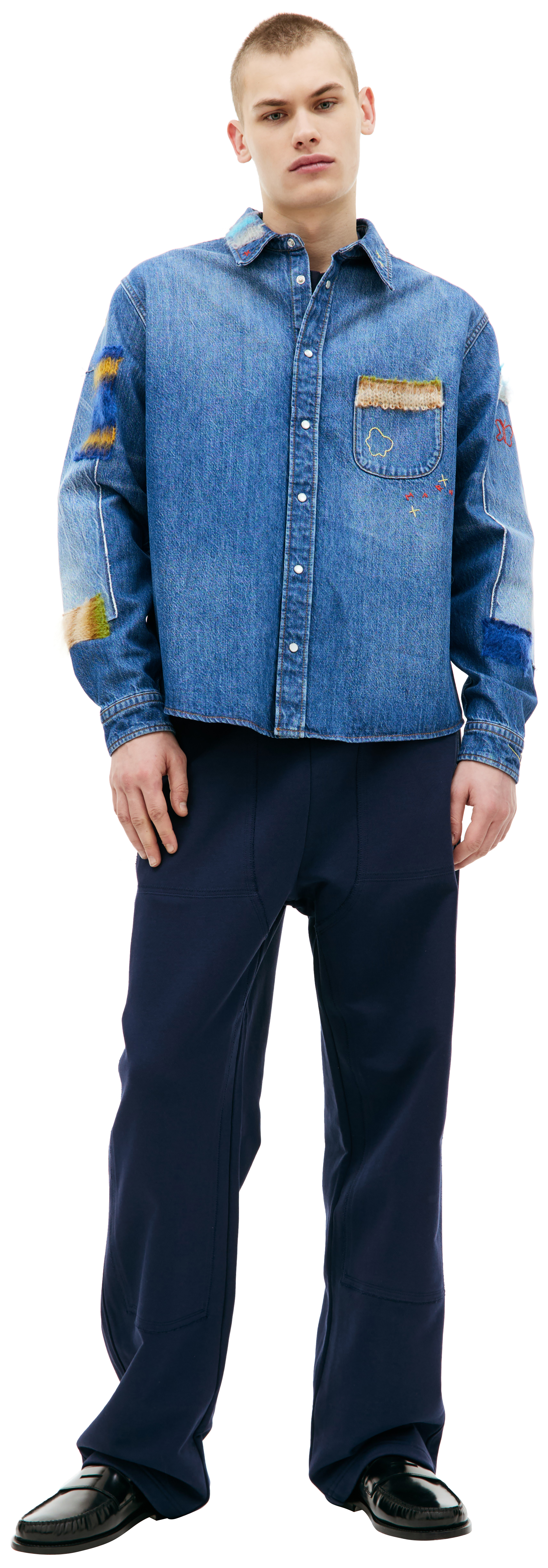 Buy Marni men blue patchwork denim shirt for $455 online on