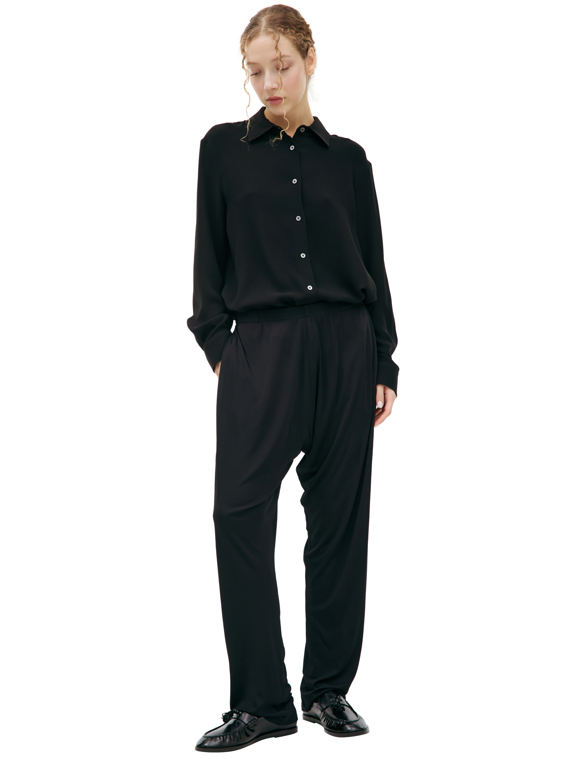 The Row Black Viscose Trousers In Black