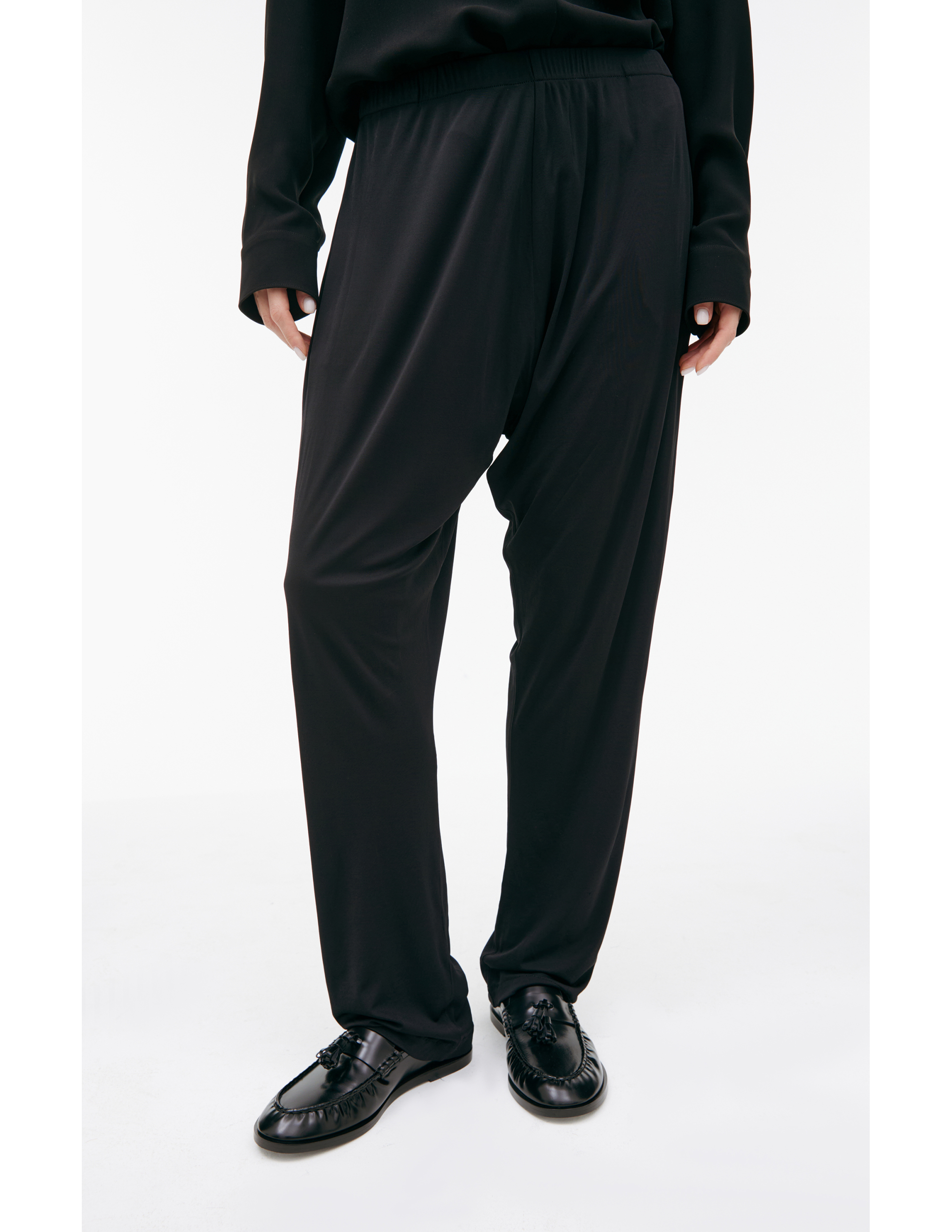 The Row Black Viscose Trousers In Black