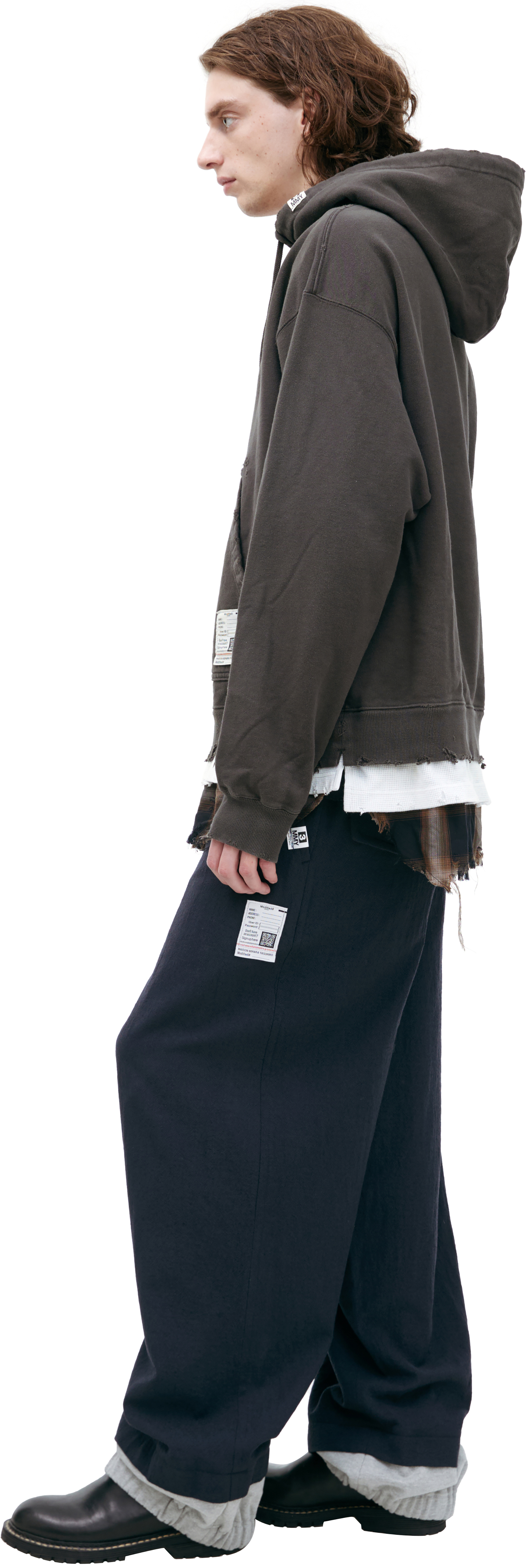 Buy Maison Mihara Yasuhiro men dark grey hoodie with a sewn-in