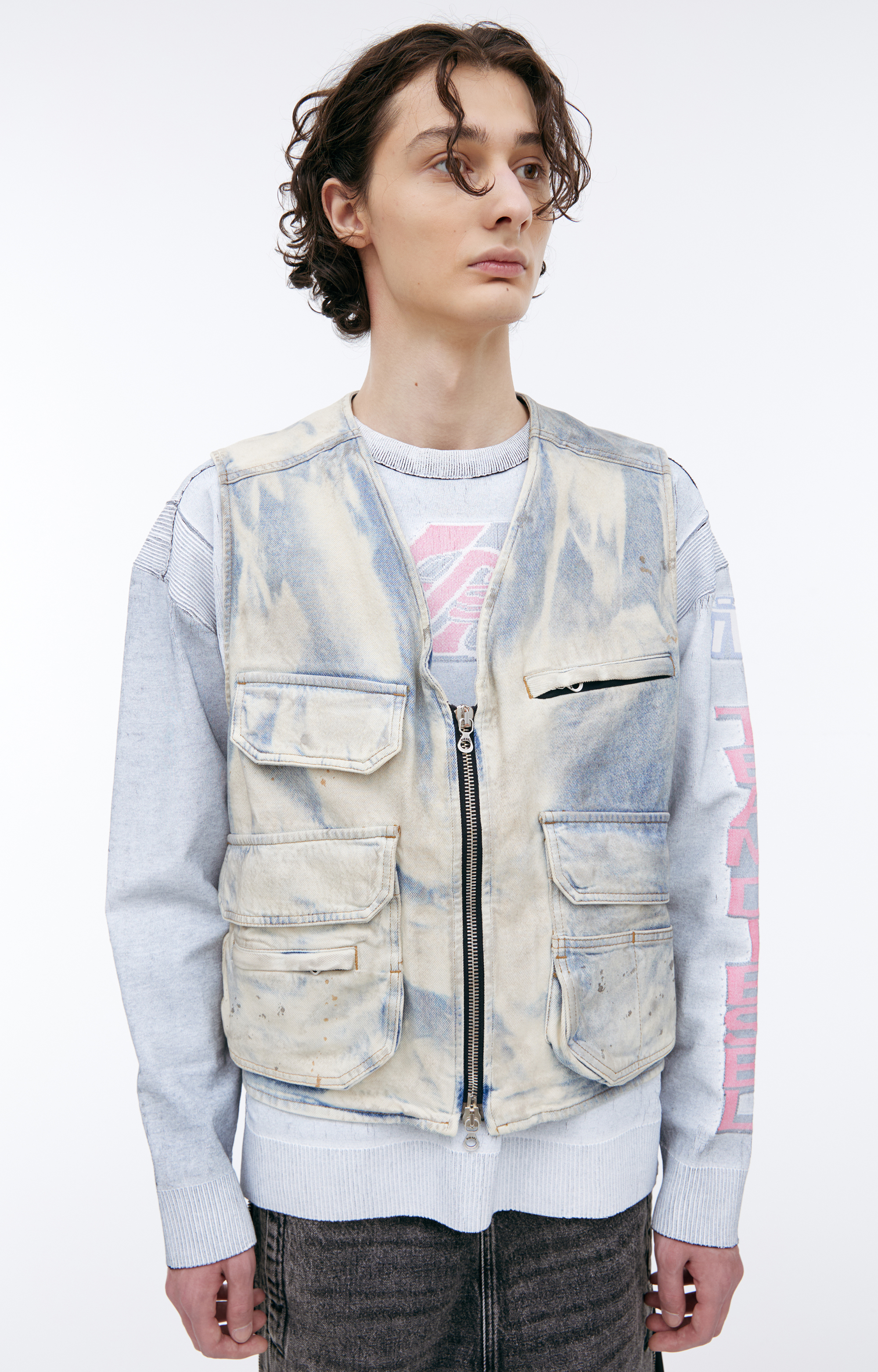 トップス Diesel 22AW Quilting Denim Vest Buy Diesel men blue denim vest with patch pockets for $248