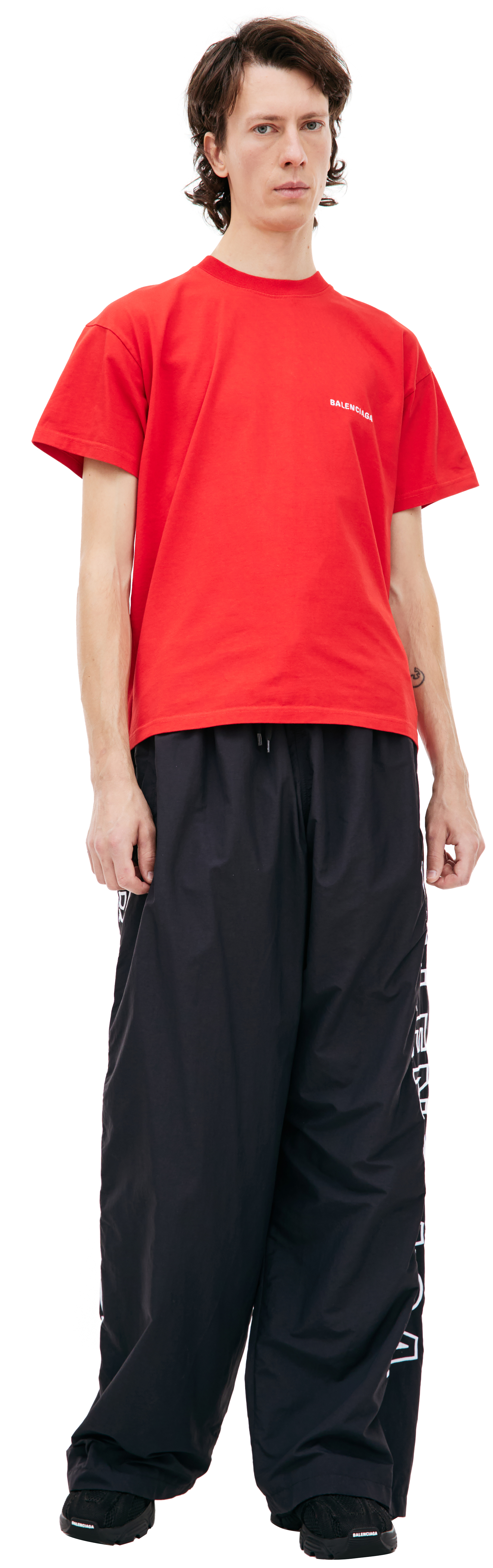 Buy Balenciaga men red oversize logo t-shirt for $810 online