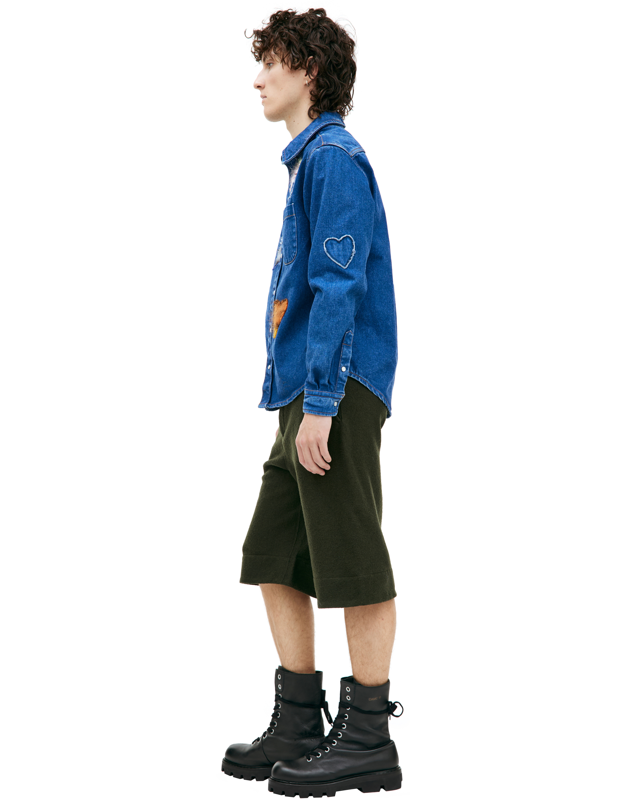 Shop Marni Denim Shirt With Patches In Blue