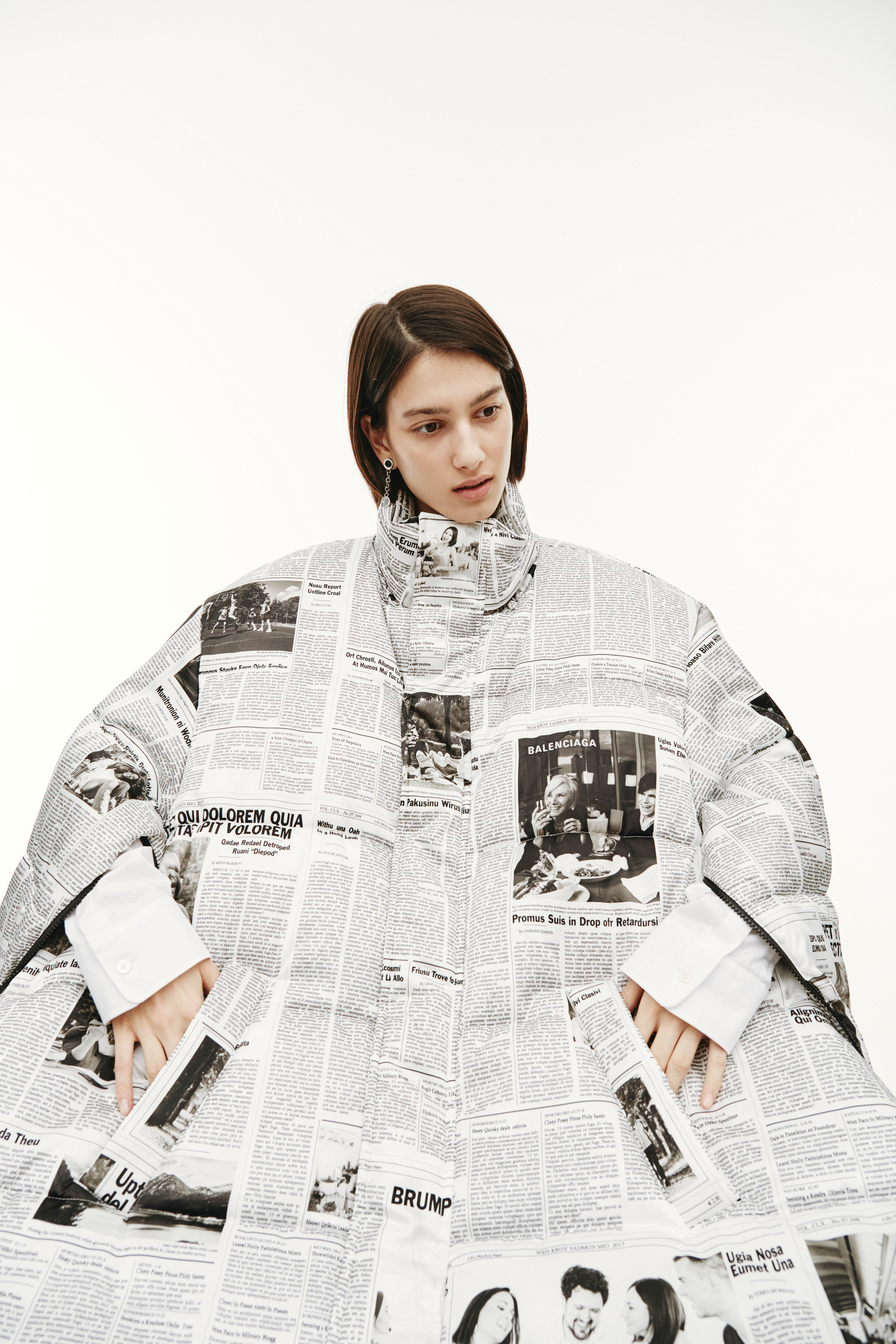 Buy Balenciaga women white printed down jacket for $2,730