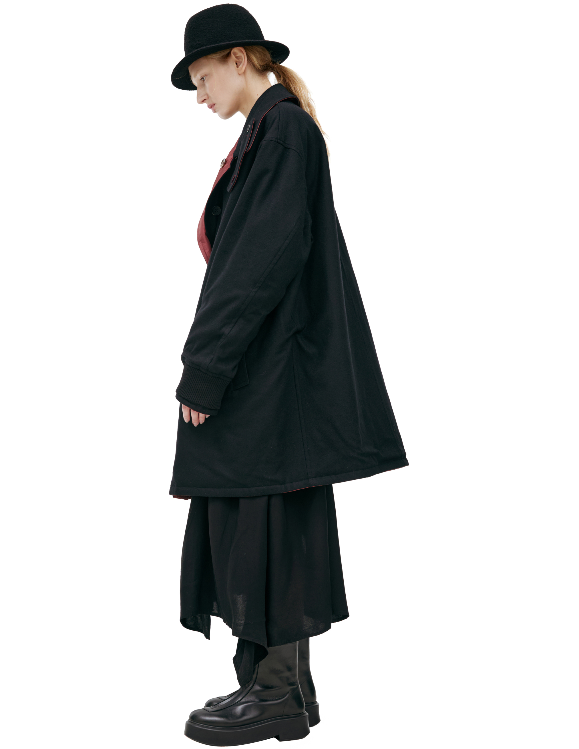 Yohji Yamamoto Double Sided Coat With Print In Red