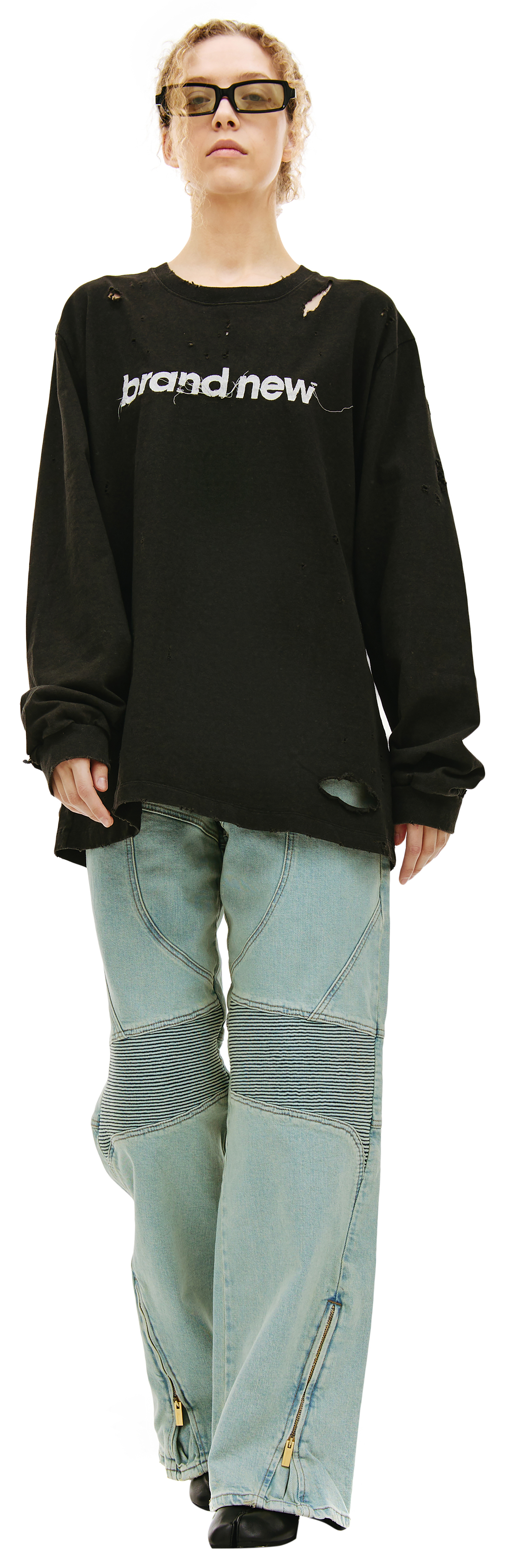 Buy Doublet women black destroyed longsleeve t-shirt for $300