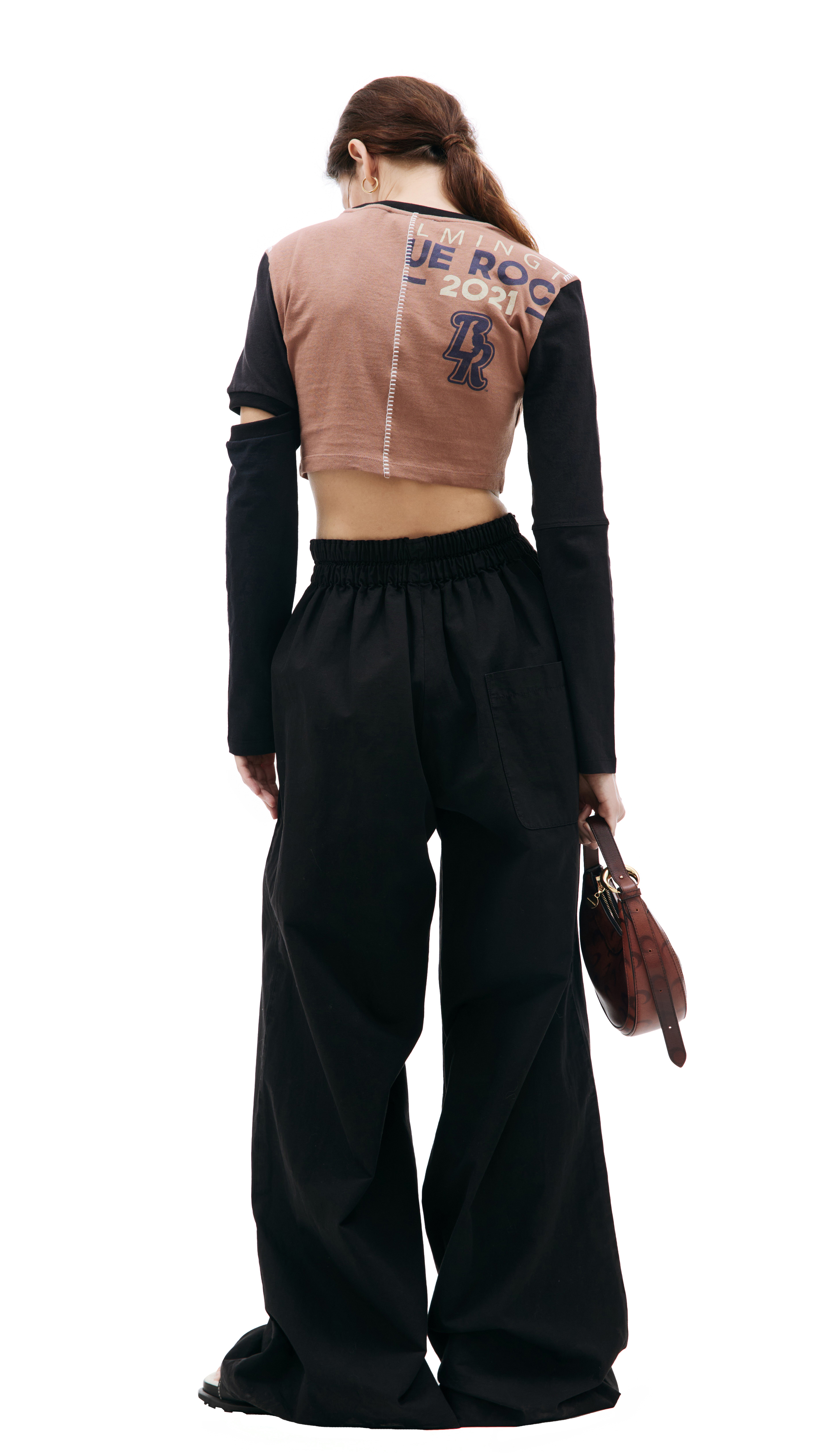 MARINE SERRE ブラトップ　ブラック×ベージュ Printed jersey top in brown - Marine Serre | Mytheresa