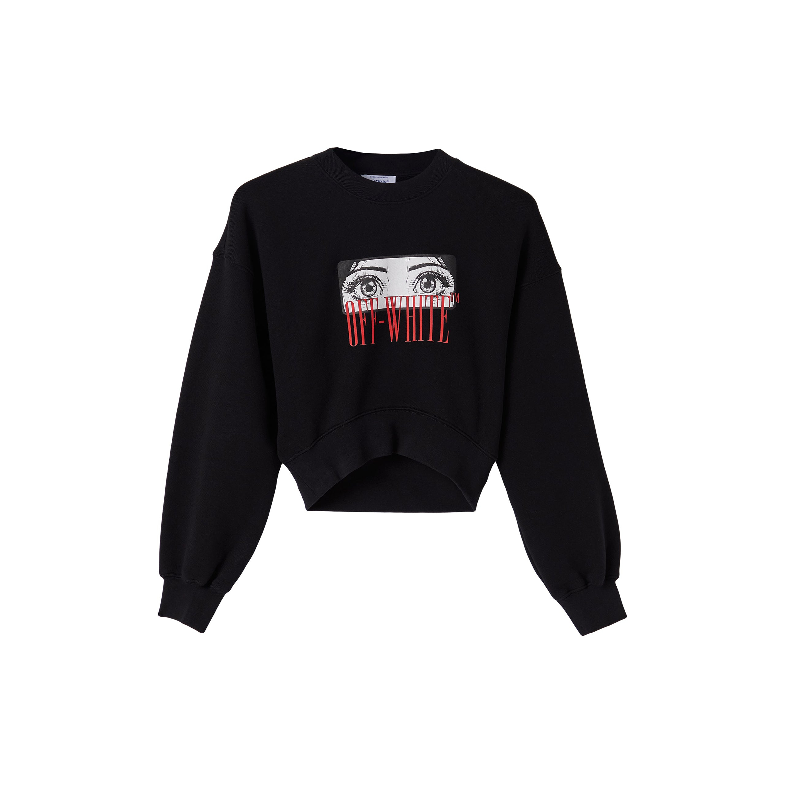 Off-white Anime Eyes Crop Crewneck Swearshirt In Black