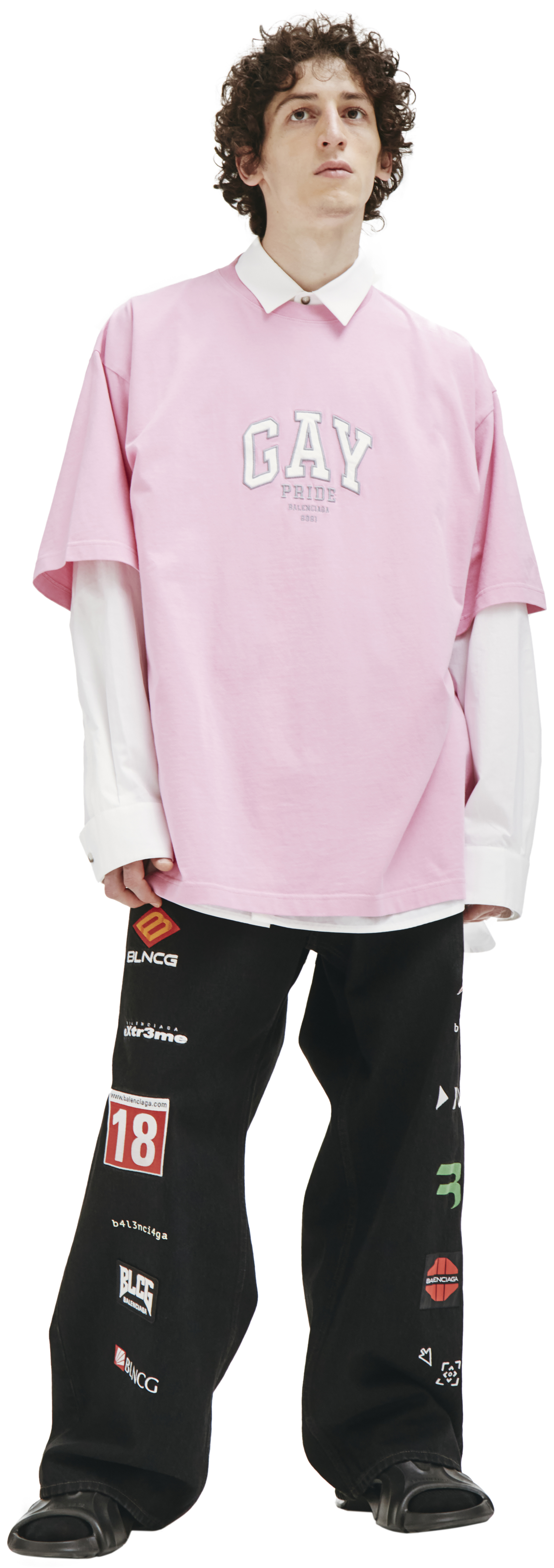 Buy Balenciaga men pink pride' embroided t-shirt for $569 online on 651795/TLV93/0586