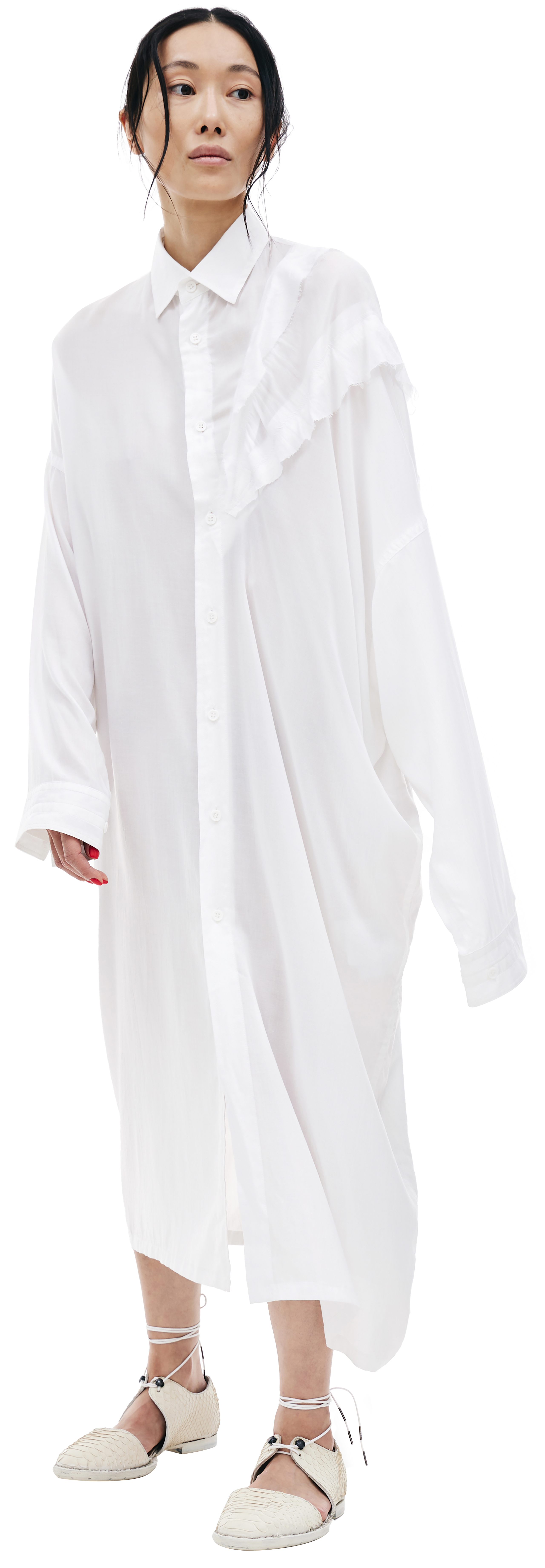 Buy Yohji Yamamoto women white shirt dress for $875 online on