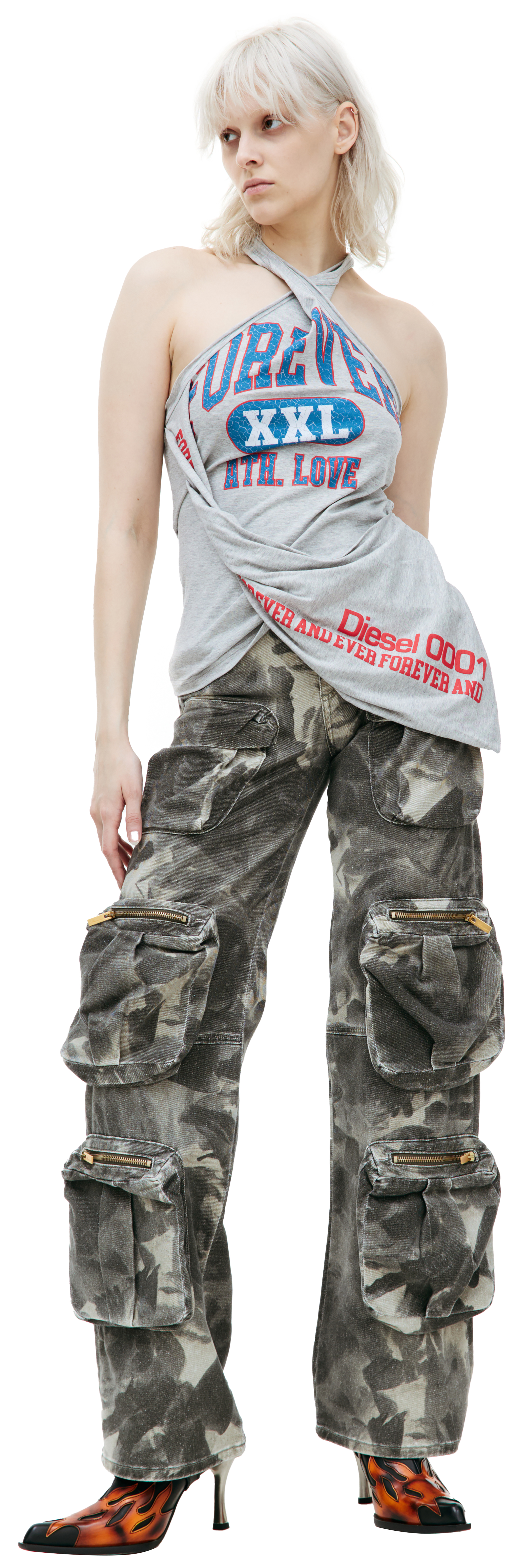 Buy Diesel women grey 't-zelie' tank top with twisted front
