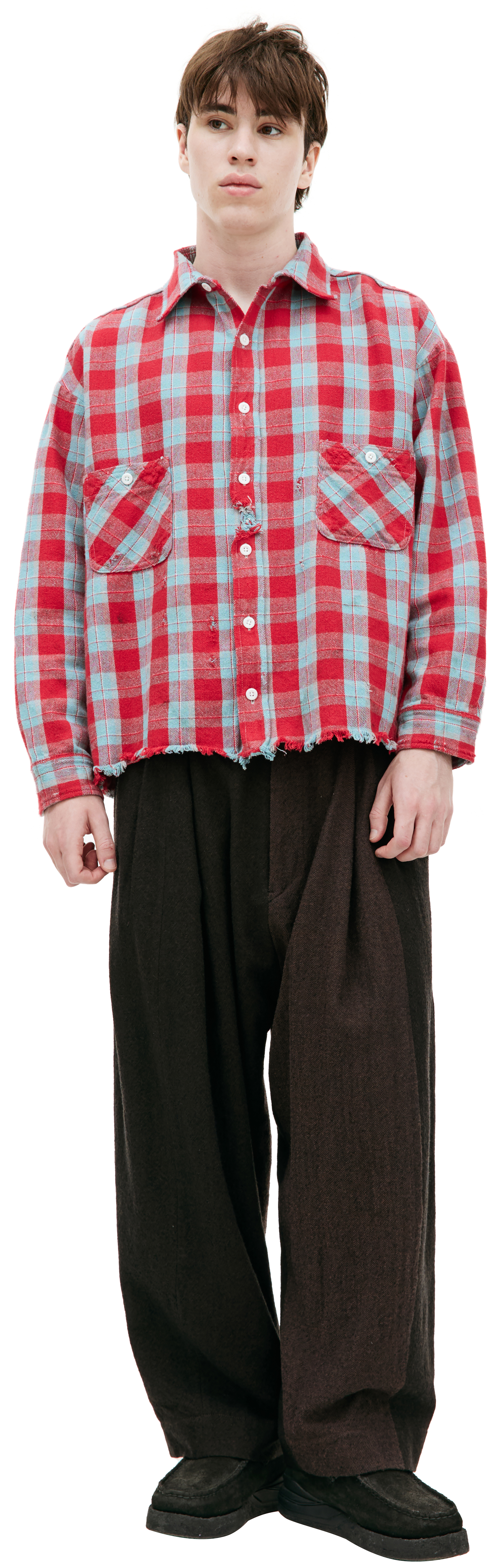Buy Saint Mxxxxxx men red ripped plaid shirt for €1,040