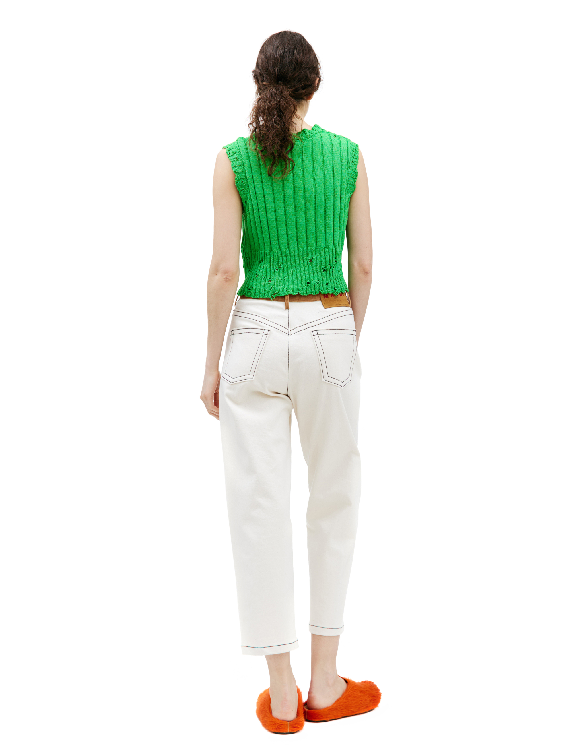 Shop Marni Straight Trousers With Contrast Waistband In Beige