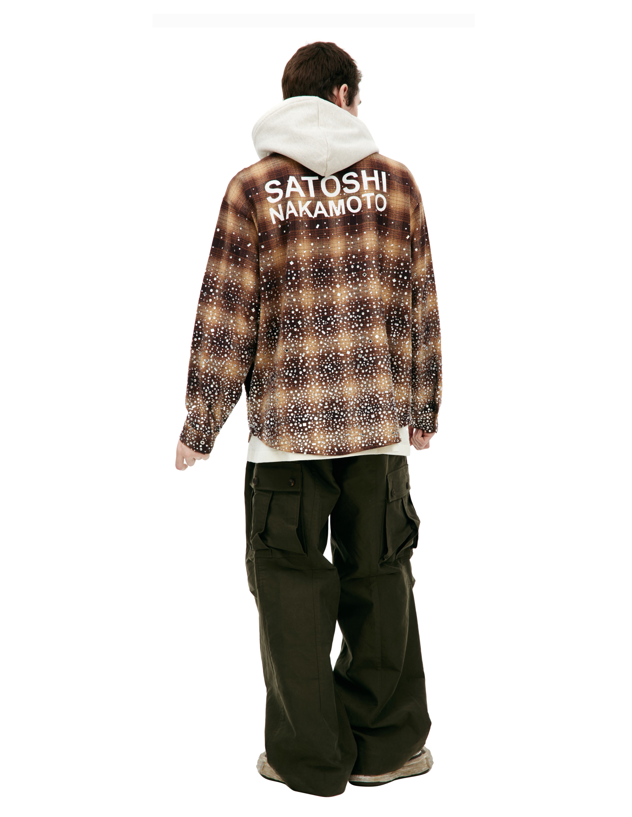 Satoshi Nakamoto Hooded Plaid Shirt In Brown