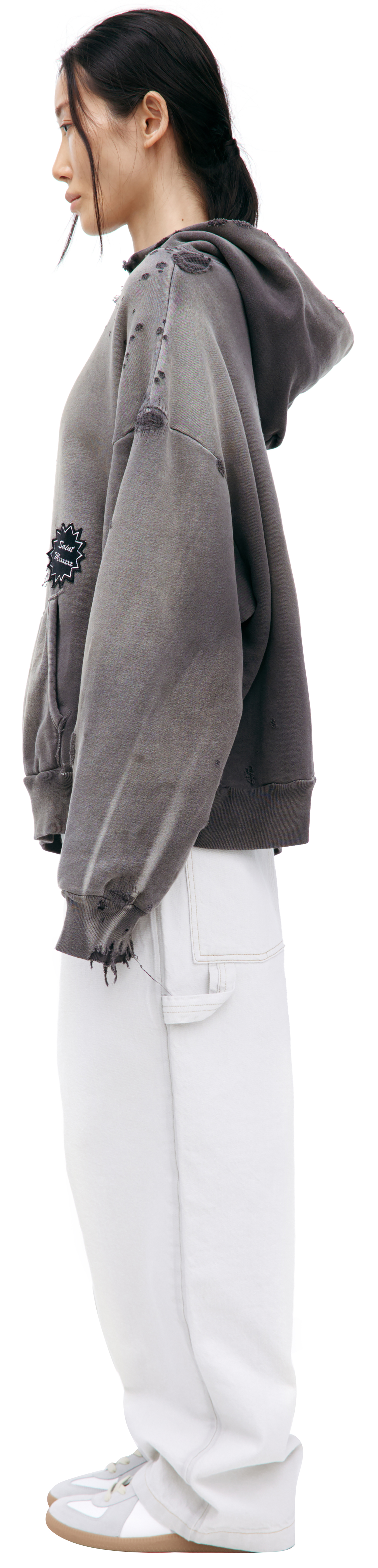 Buy Saint Mxxxxxx women grey distressed hoodie for $1,440