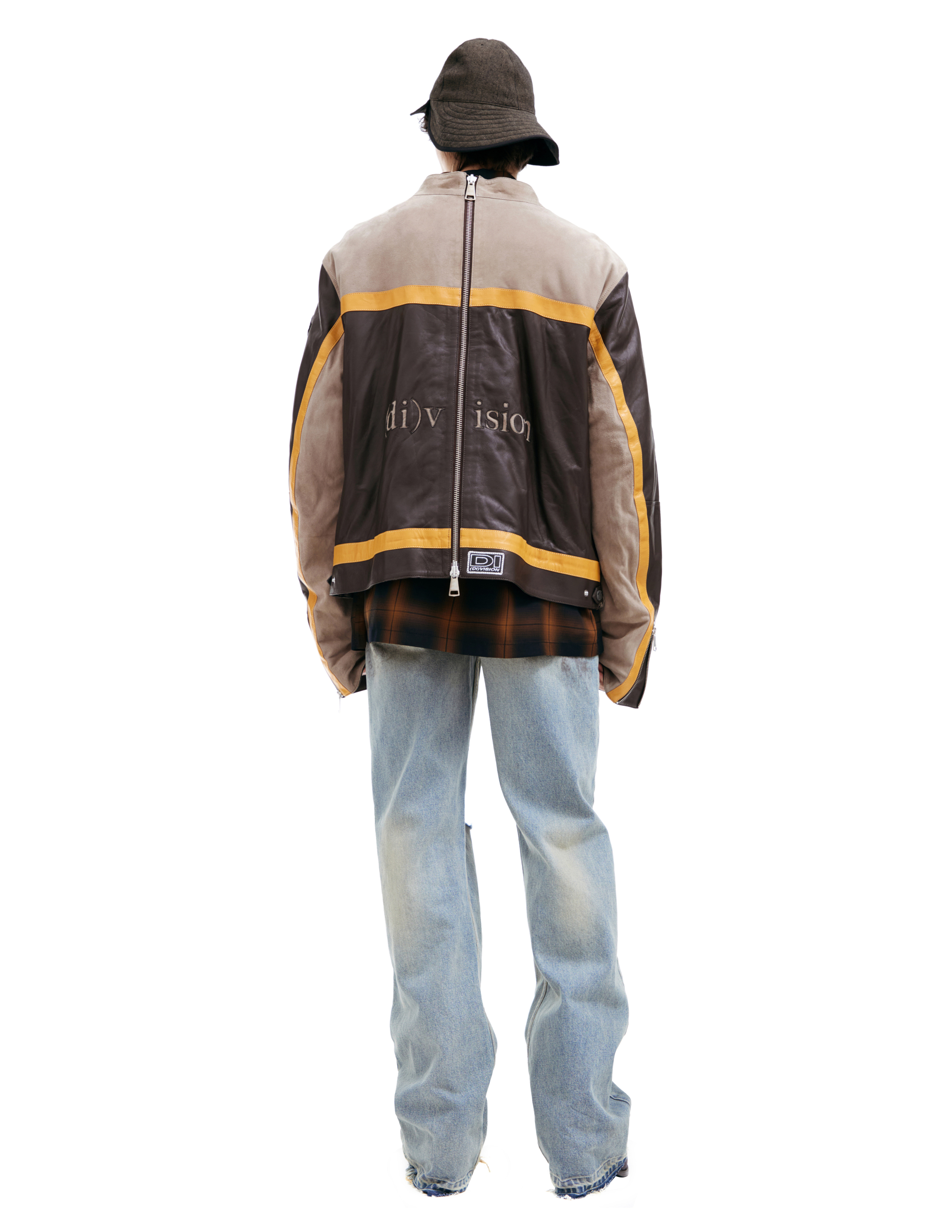 (d)ivision Leather Jacket With Logo In Brown