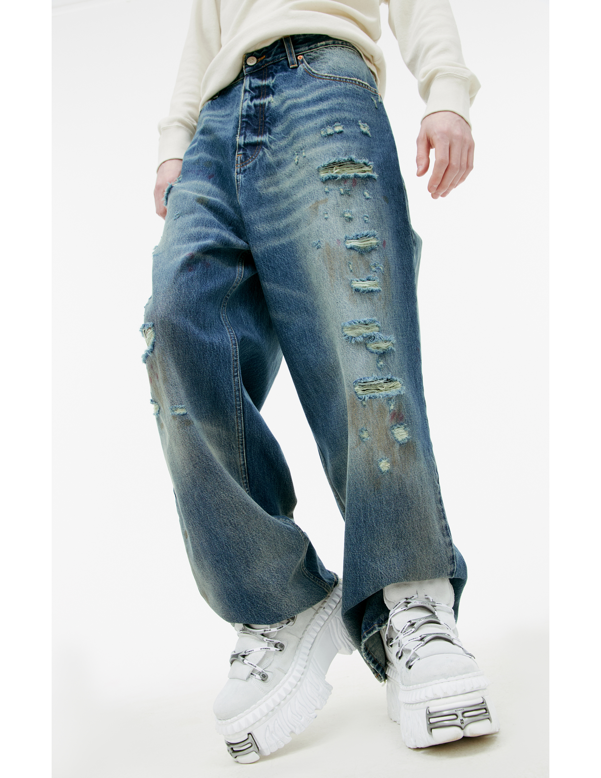 Vetements Blue Ripped Effect Jeans