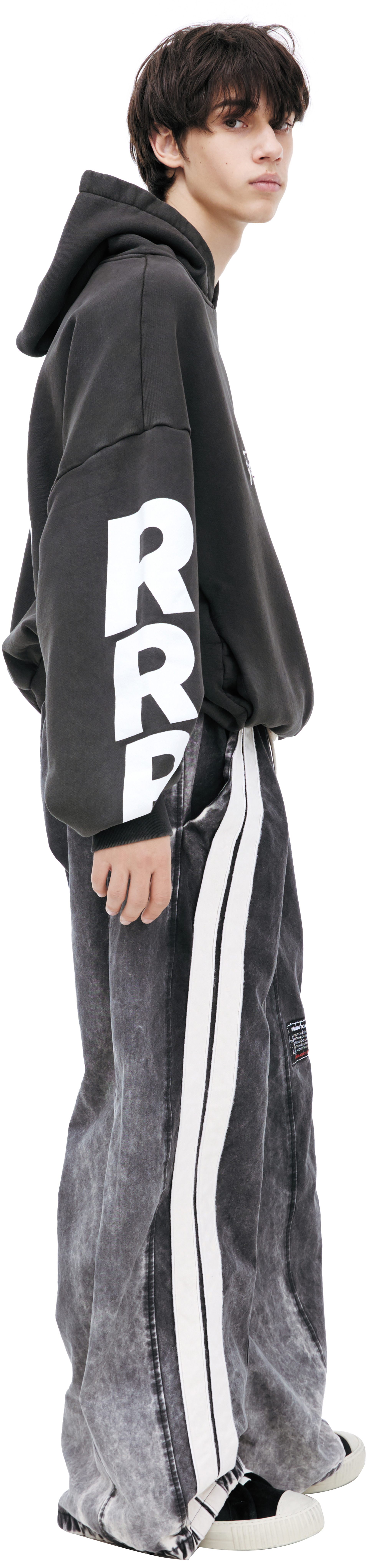 Buy RRR123 men grey wide trousers with stripes for $1,100 online