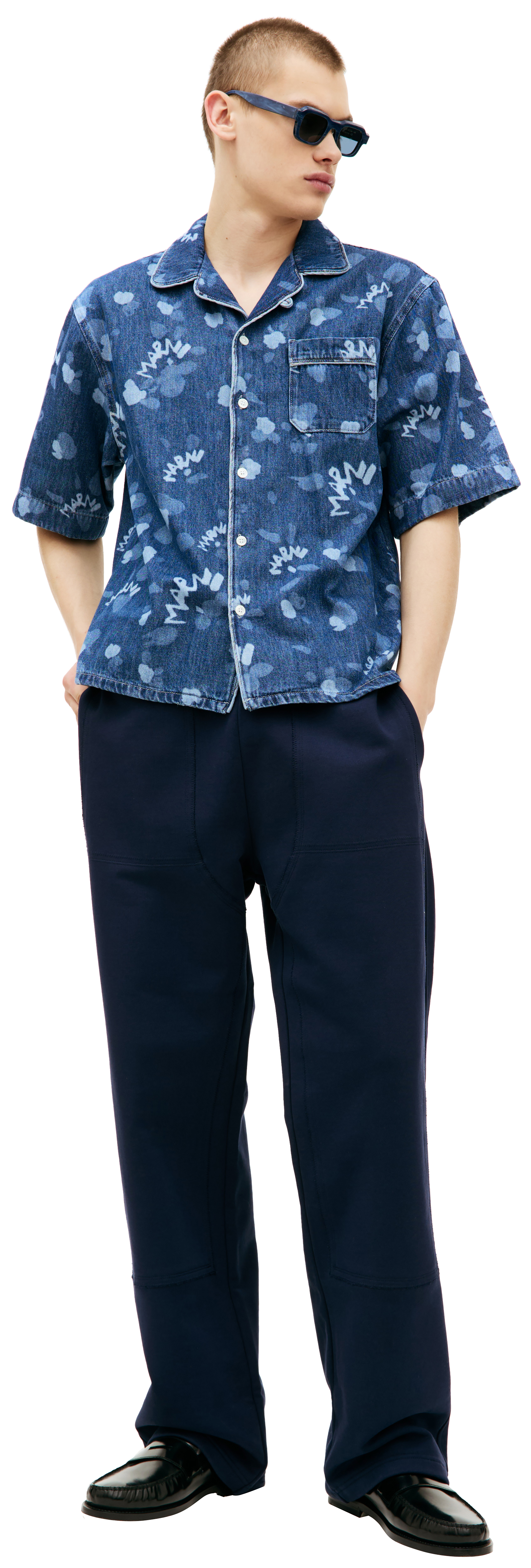 【関税送料込】MARNI Denim Shirt With Flower Motif Floral embroidered denim shirt in blue - Marni | Mytheresa
