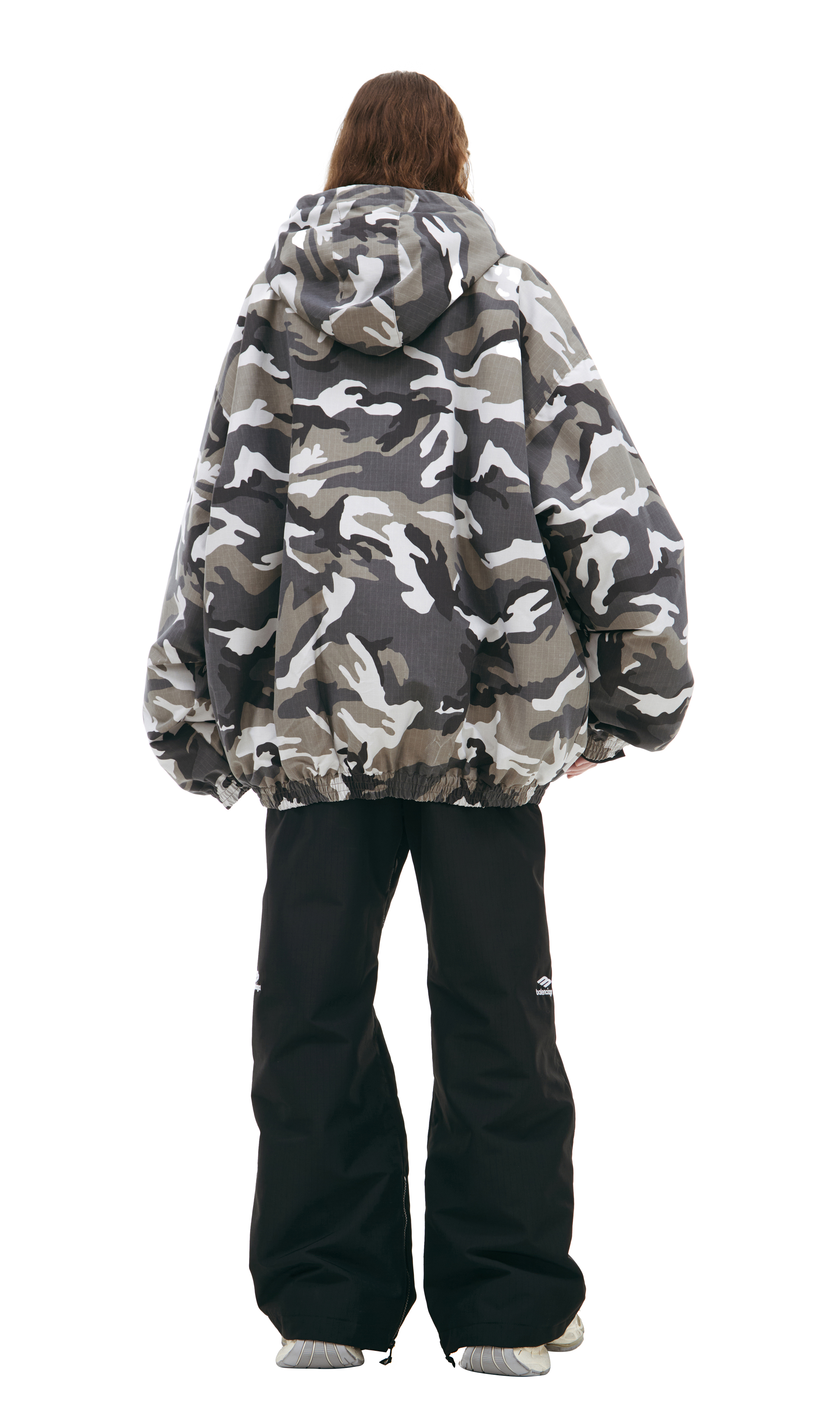 Buy Balenciaga women grey camouflage hooded jacket for