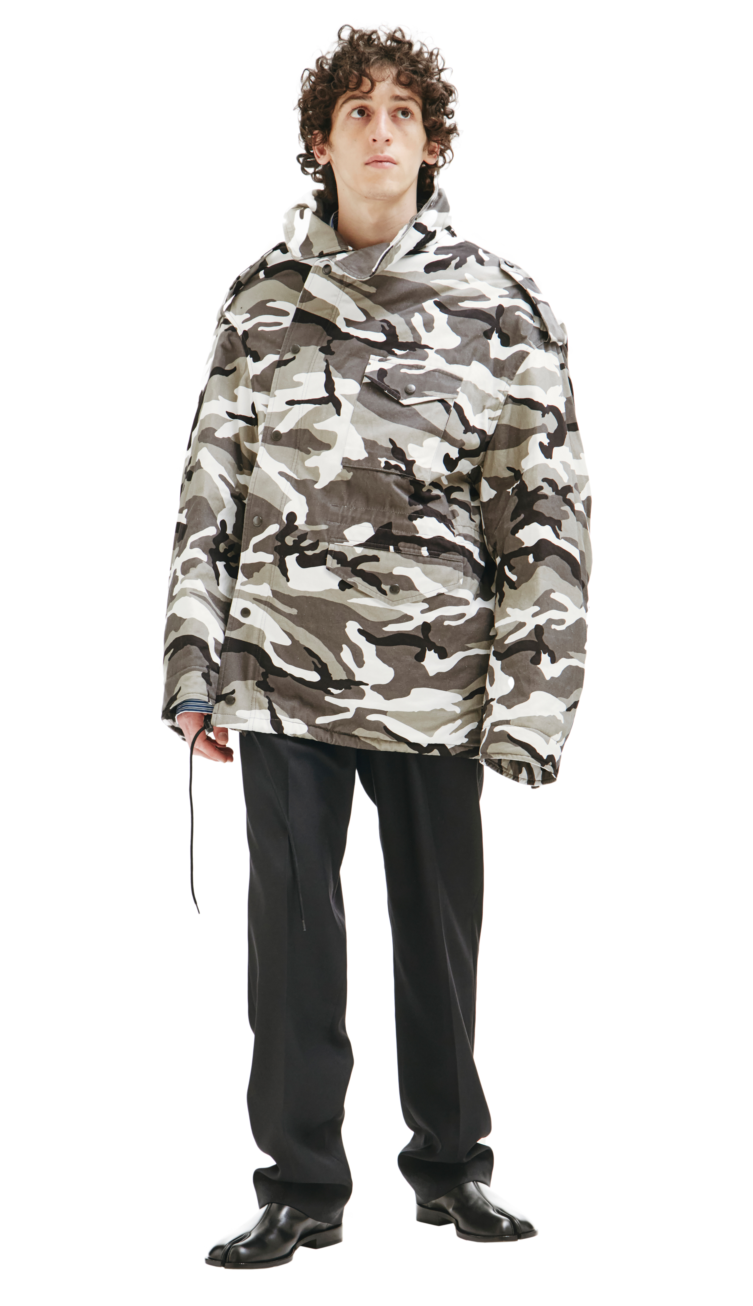 Off-shoulder Camouflage-print Military Parka