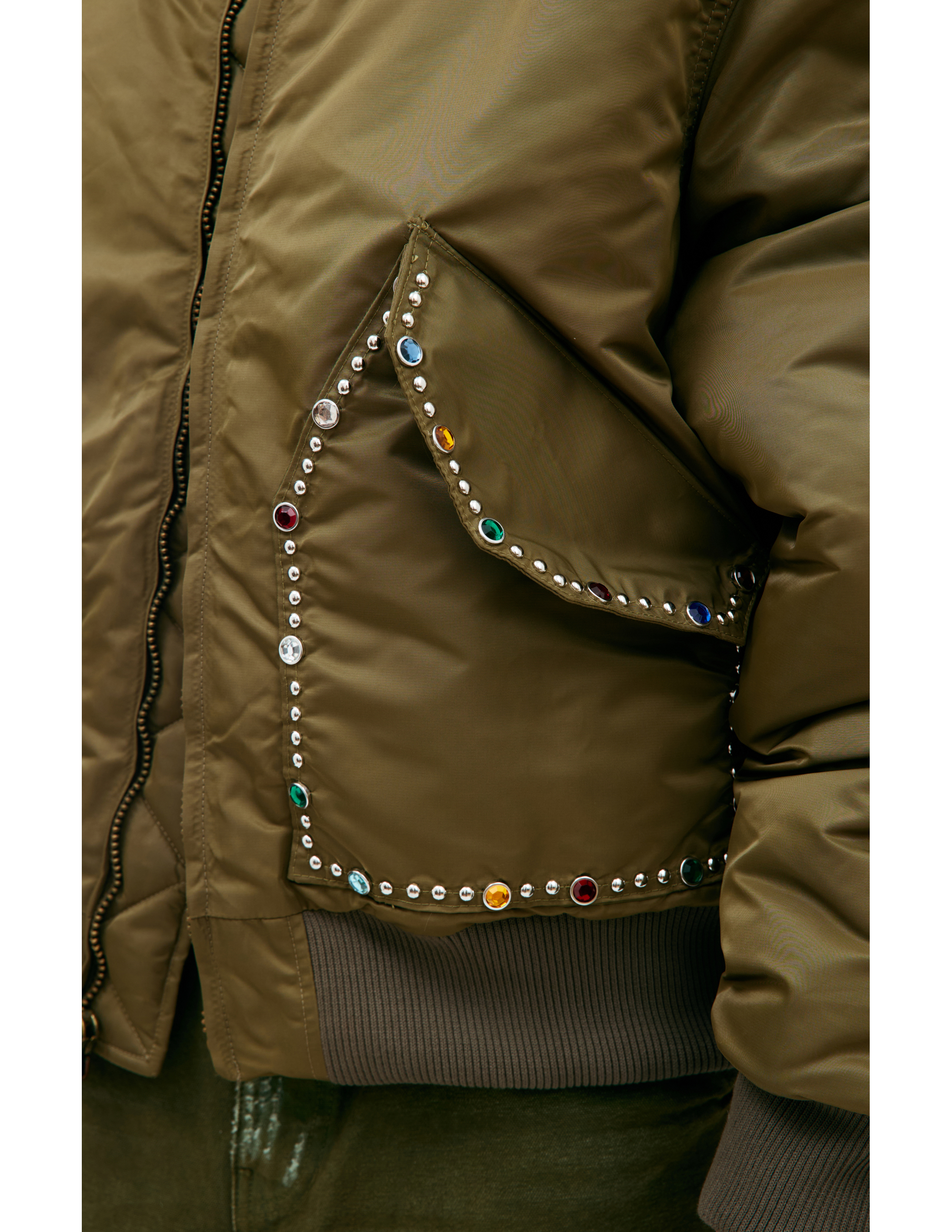 Satoshi Nakamoto Crystal Nylon Bomber Jacket In Khaki