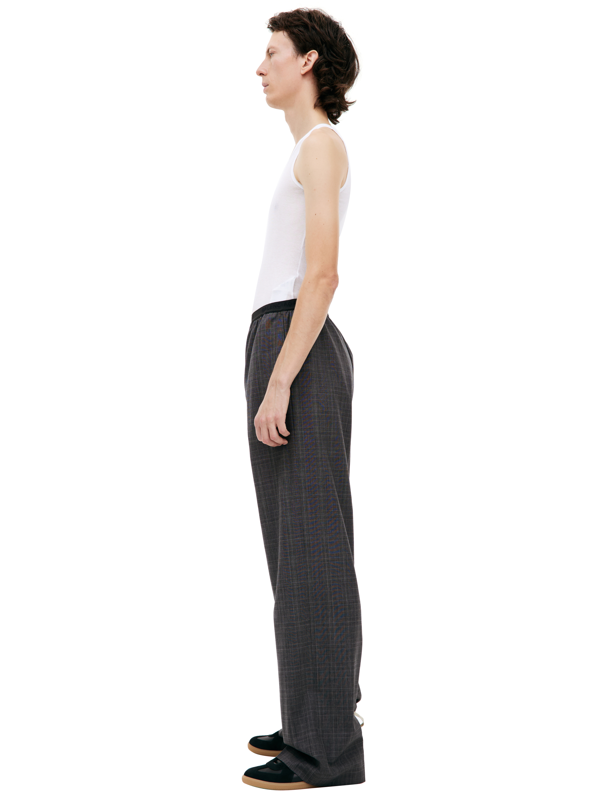 Shop Balenciaga Wool Plaid Trousers In Grey