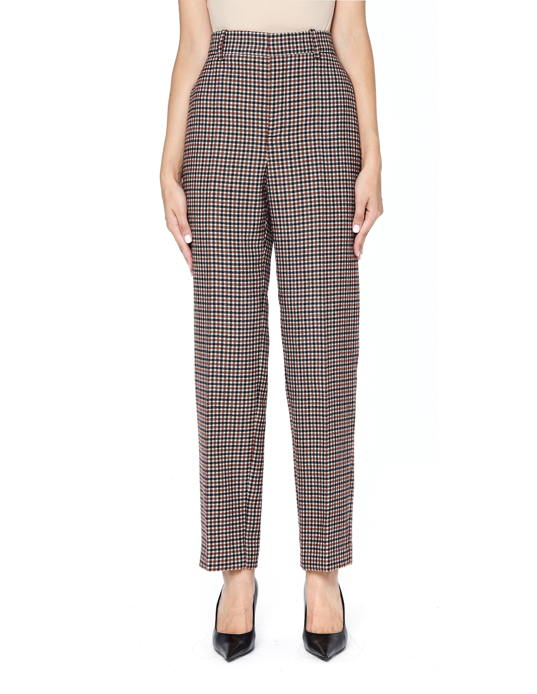 Buy Balenciaga women brown carrots wool vichy high waisted