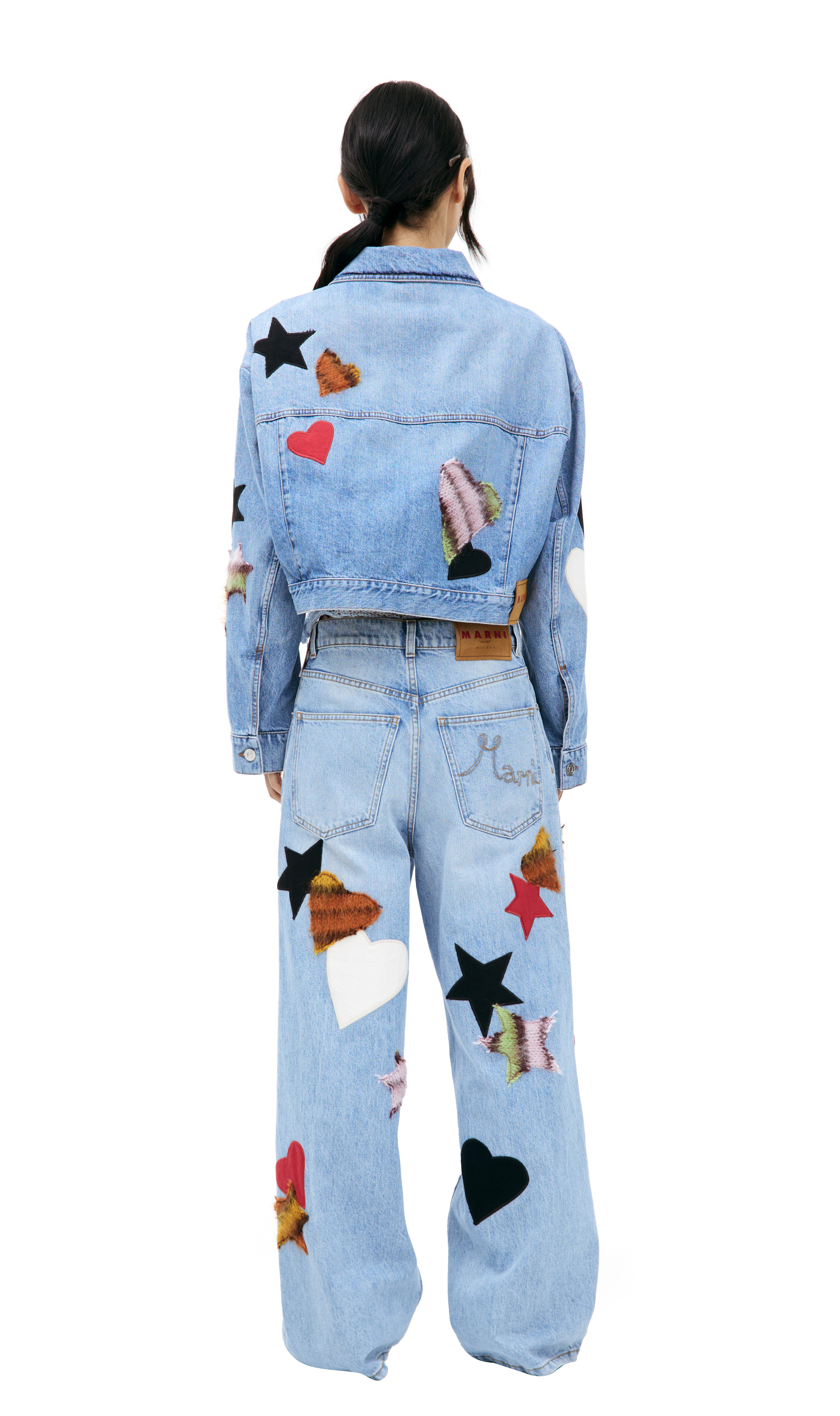 Buy Marni women blue denim jacket with patches for $848