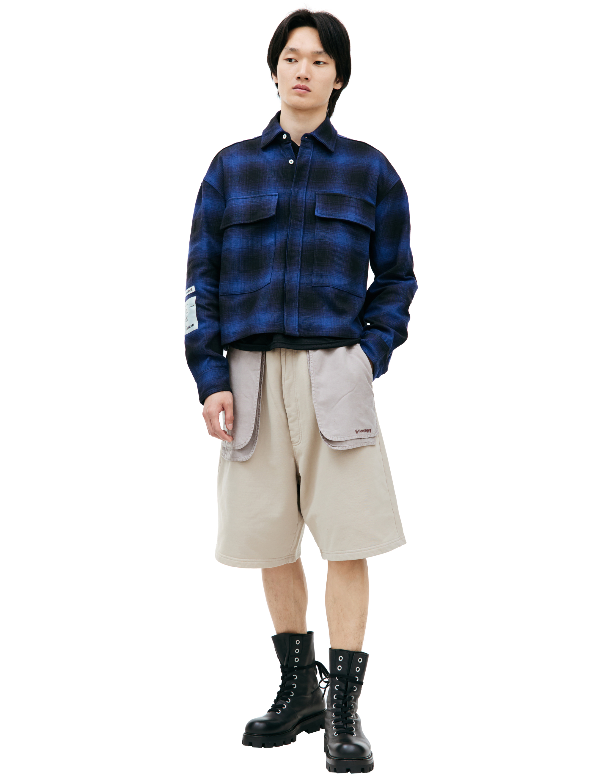 Shop B1archive Checkered Logo Shirt In Navy Blue