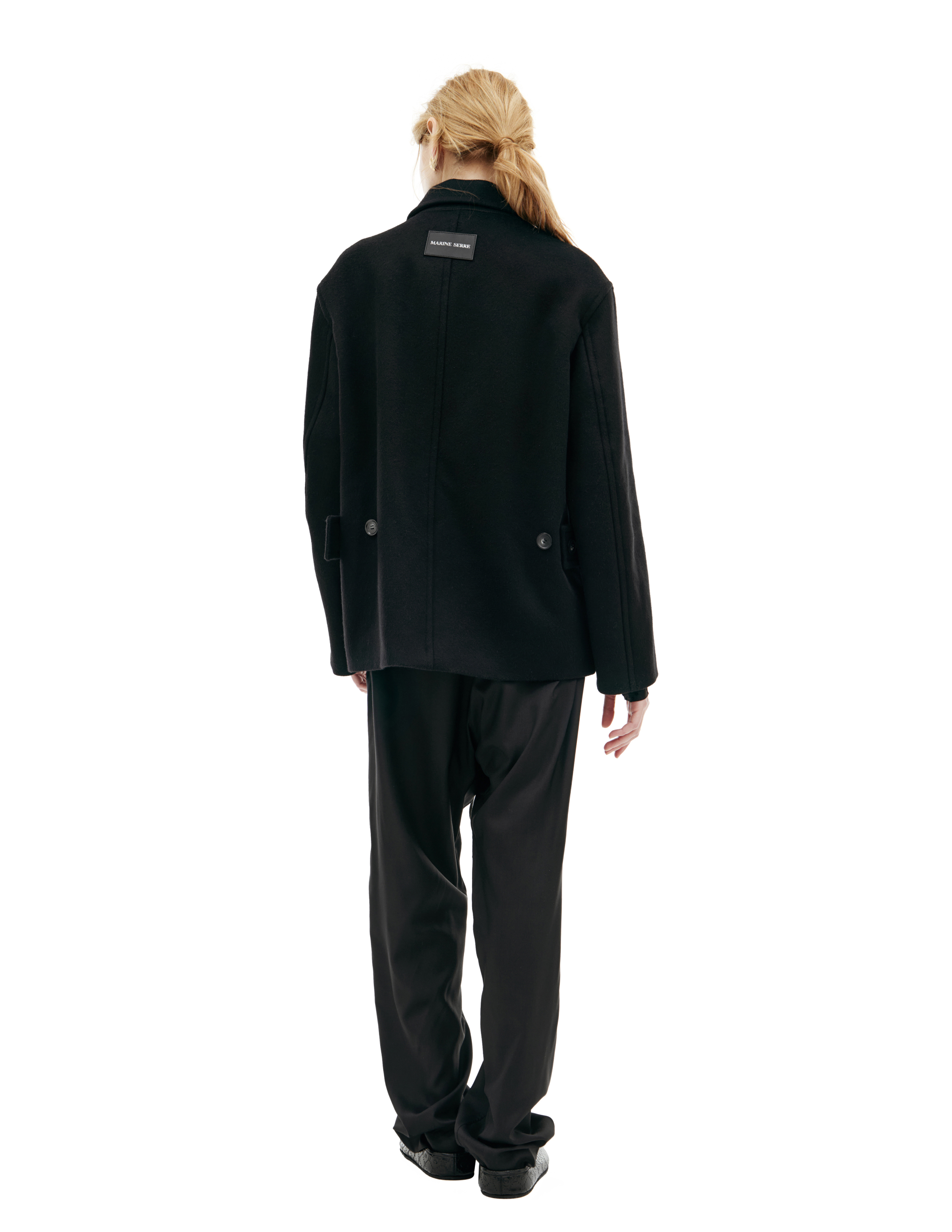 Marine Serre Wool Buttoned Coat In Black
