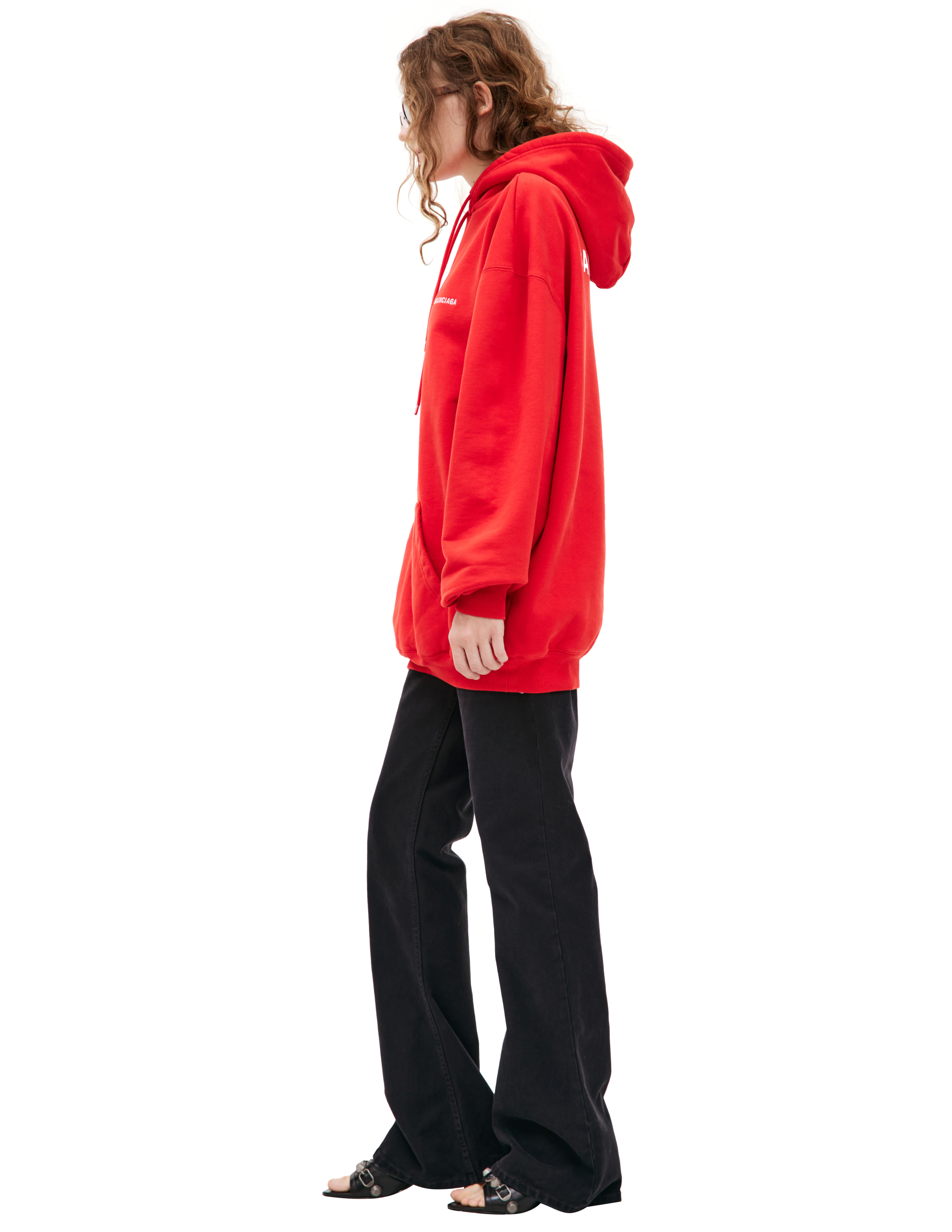 Shop Balenciaga Oversize Logo Hoodie In Red