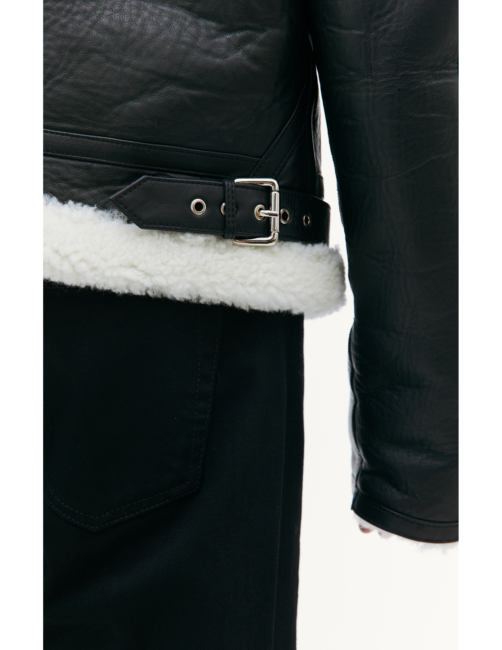 Shop Vtmnts Black Buckle Shearling Jacket