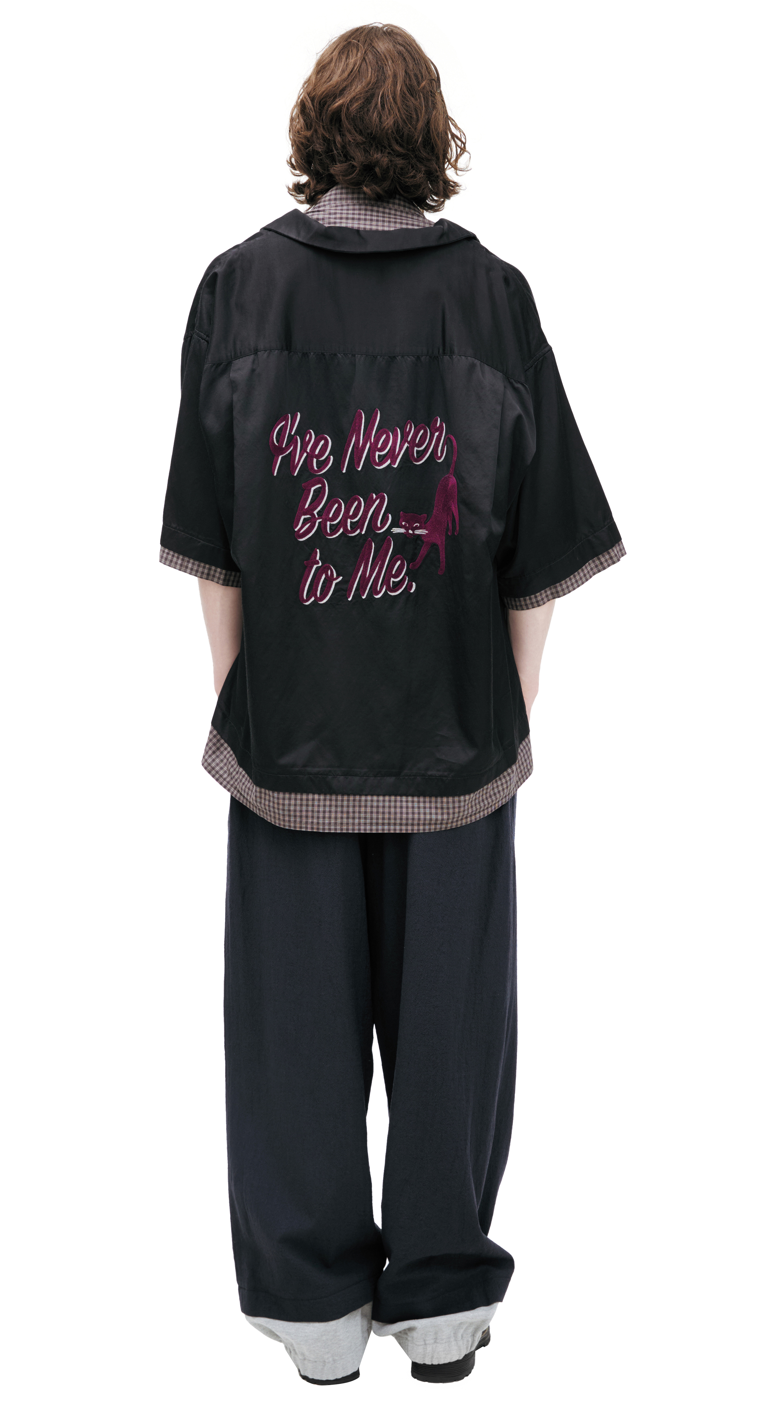 Buy Maison Mihara Yasuhiro men black double-layered printed shirt
